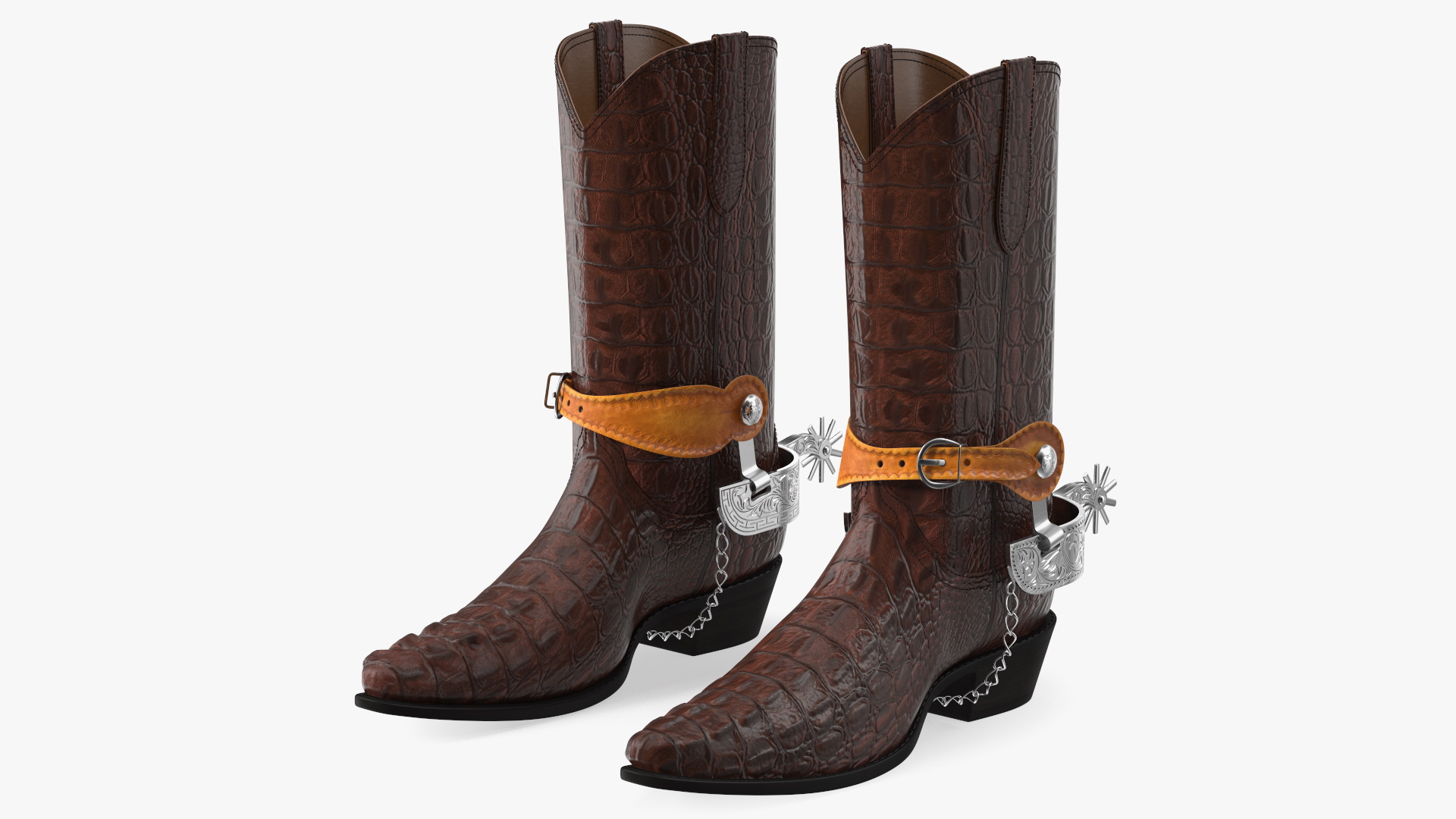 3D Crocodile Cowboy Boots with Spurs model