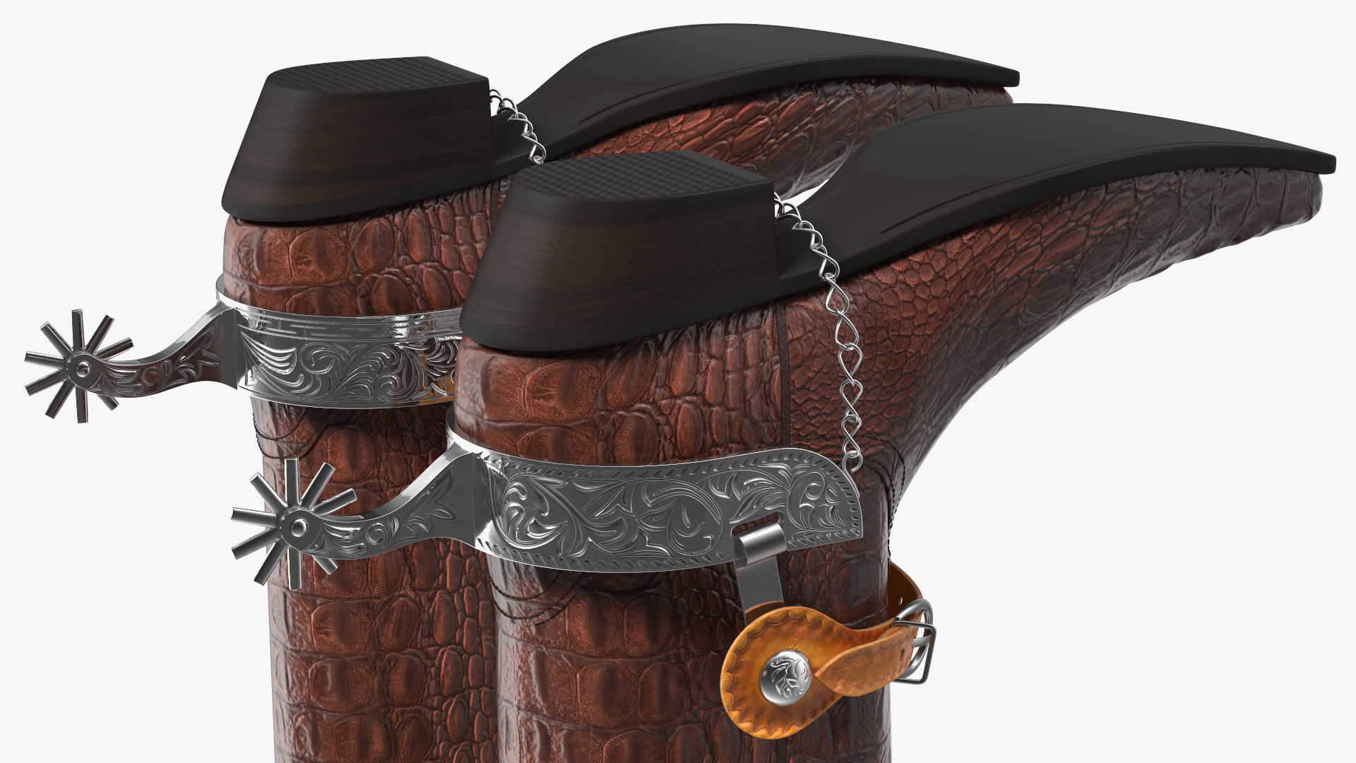 3D Crocodile Cowboy Boots with Spurs model