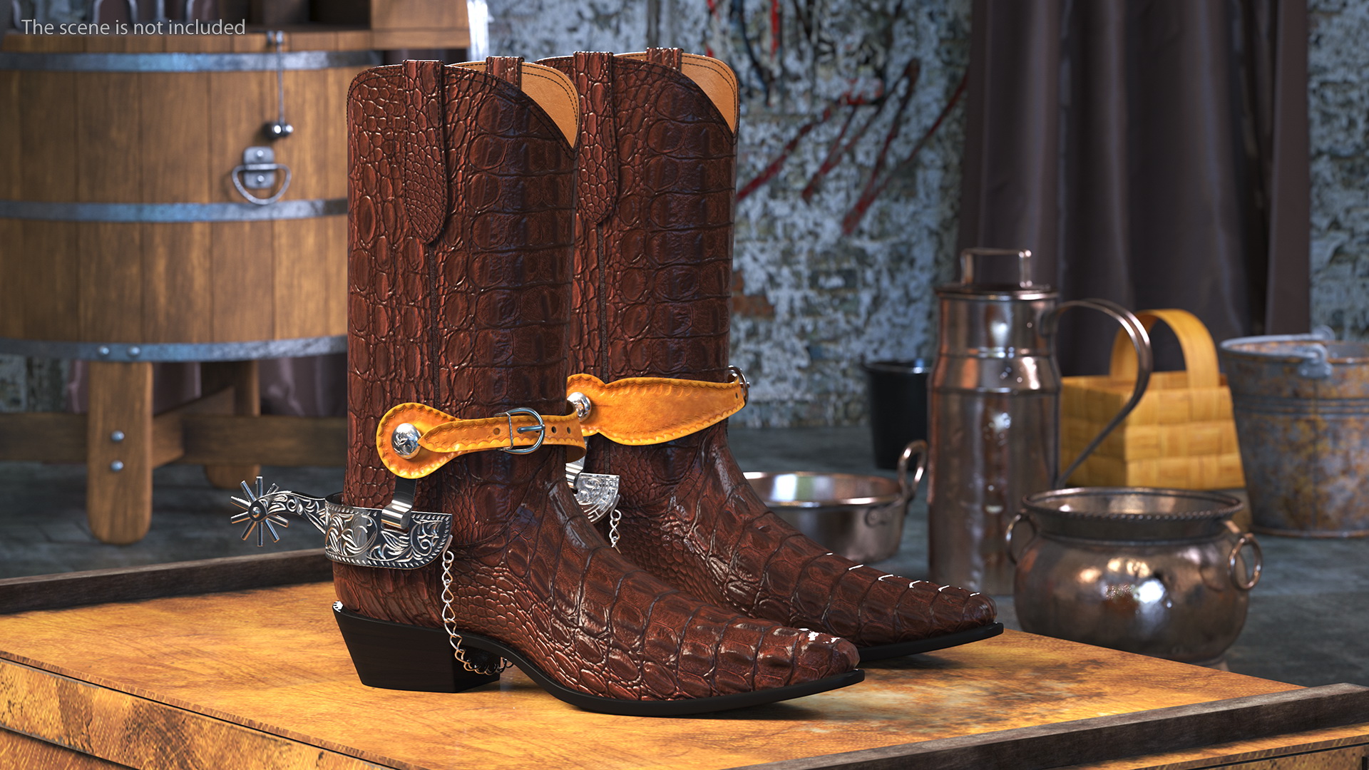3D Crocodile Cowboy Boots with Spurs model