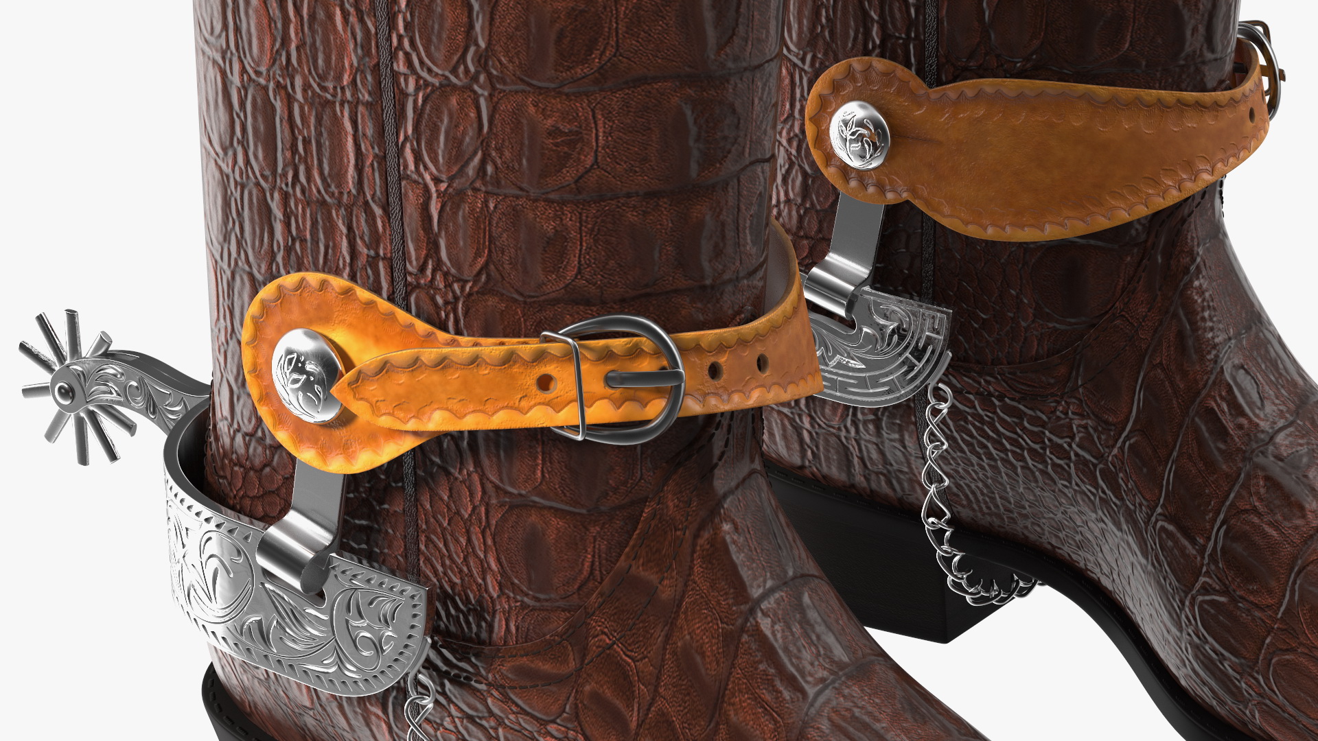 3D Crocodile Cowboy Boots with Spurs model