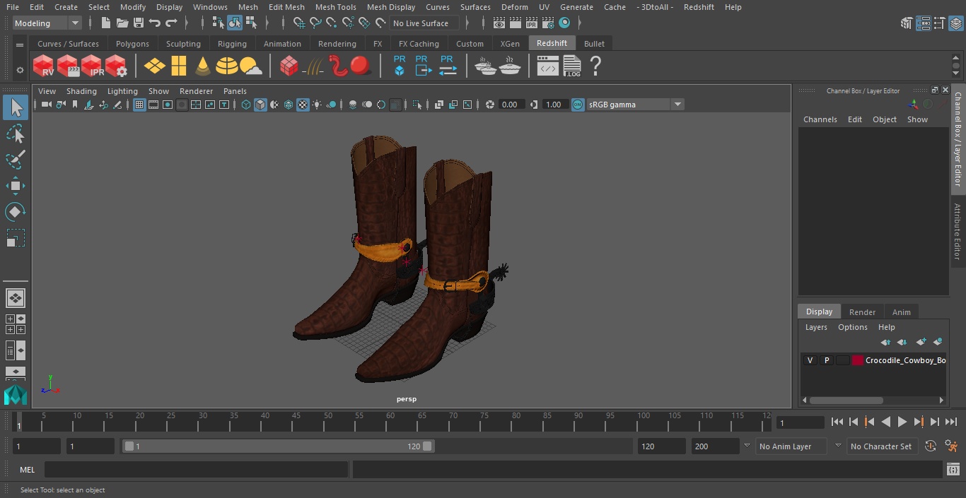3D Crocodile Cowboy Boots with Spurs model