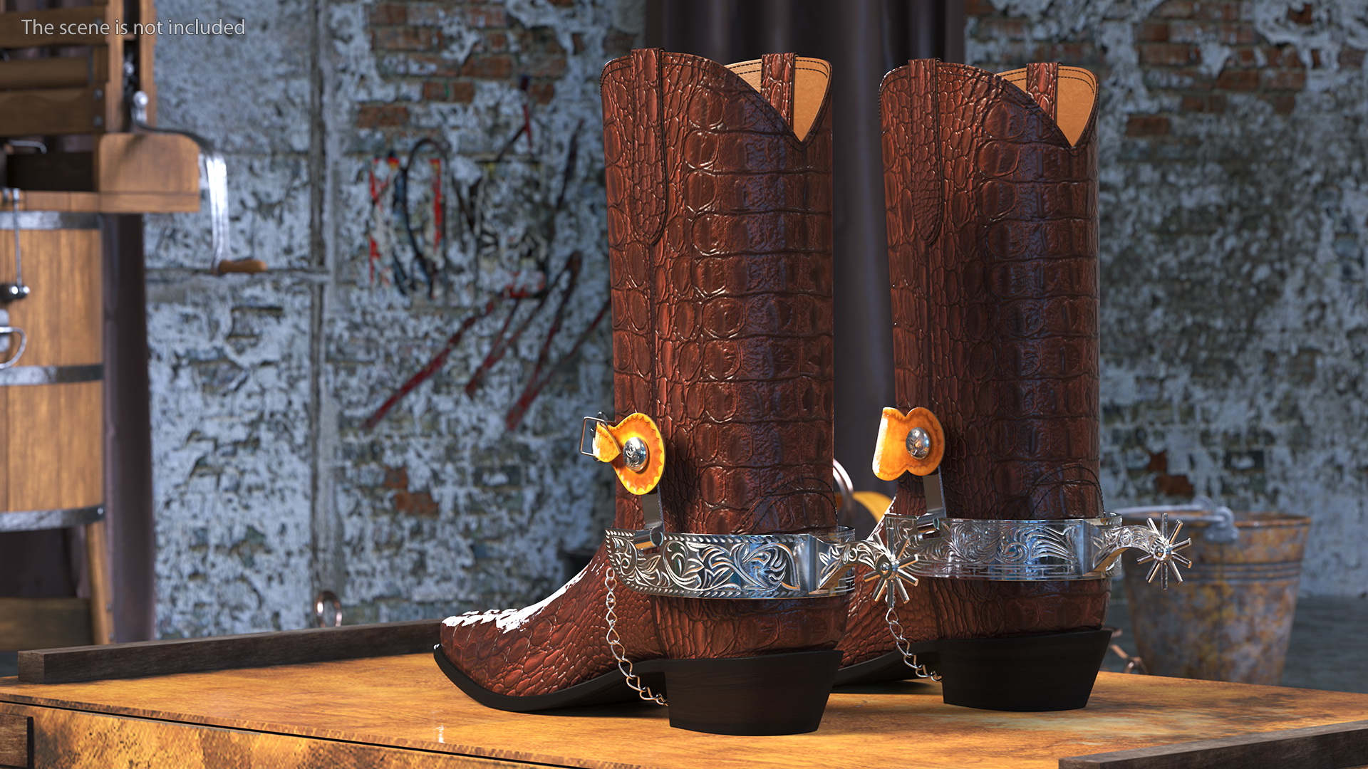 3D Crocodile Cowboy Boots with Spurs model