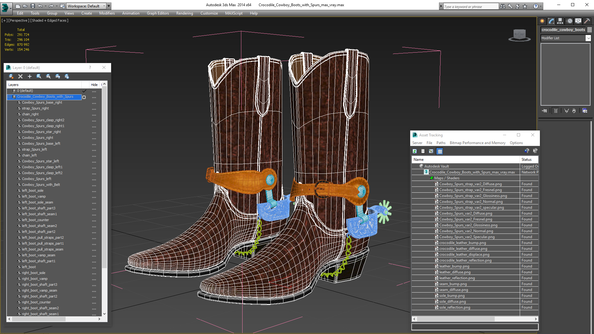 3D Crocodile Cowboy Boots with Spurs model
