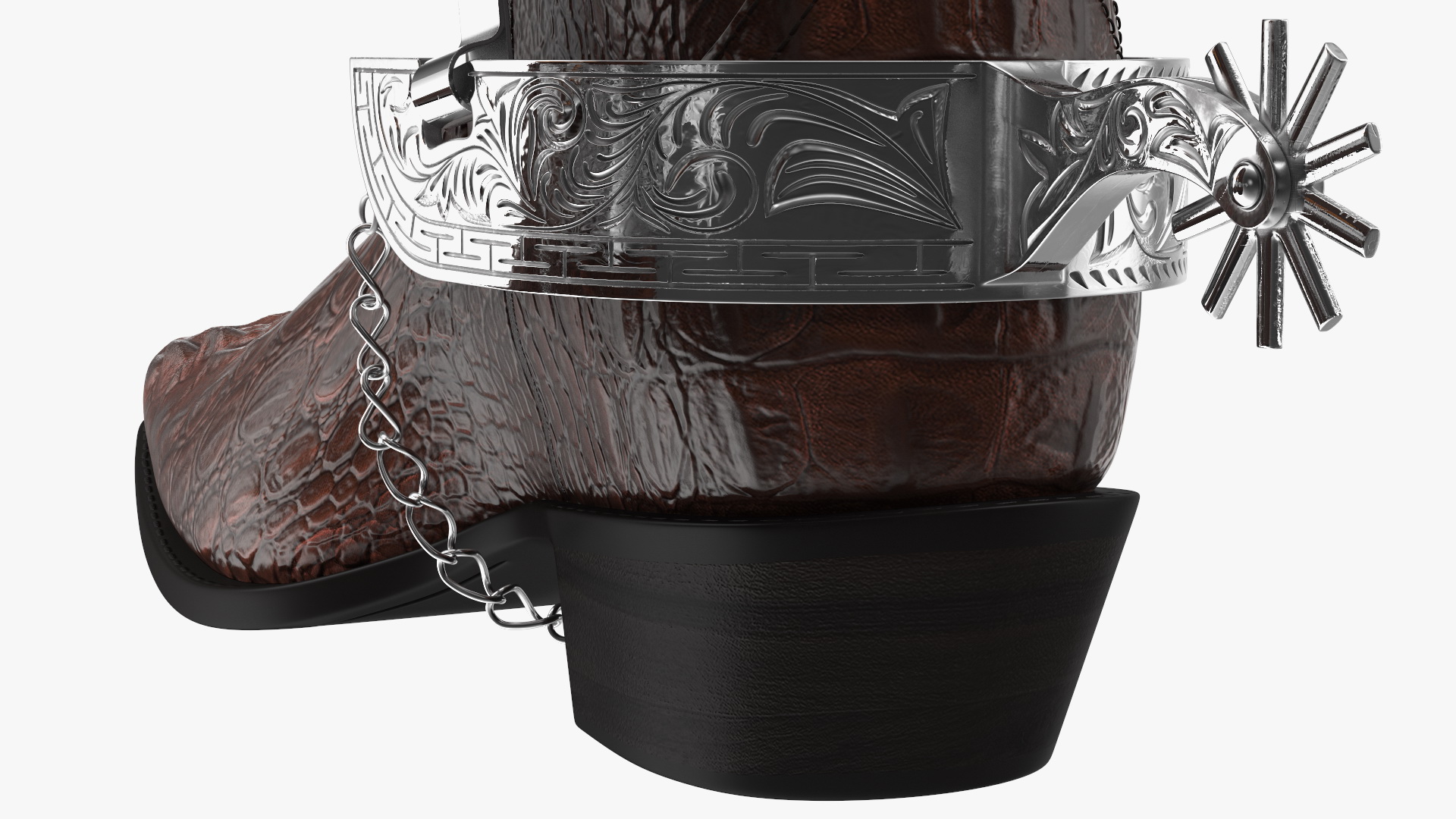 3D Crocodile Cowboy Boots with Spurs model