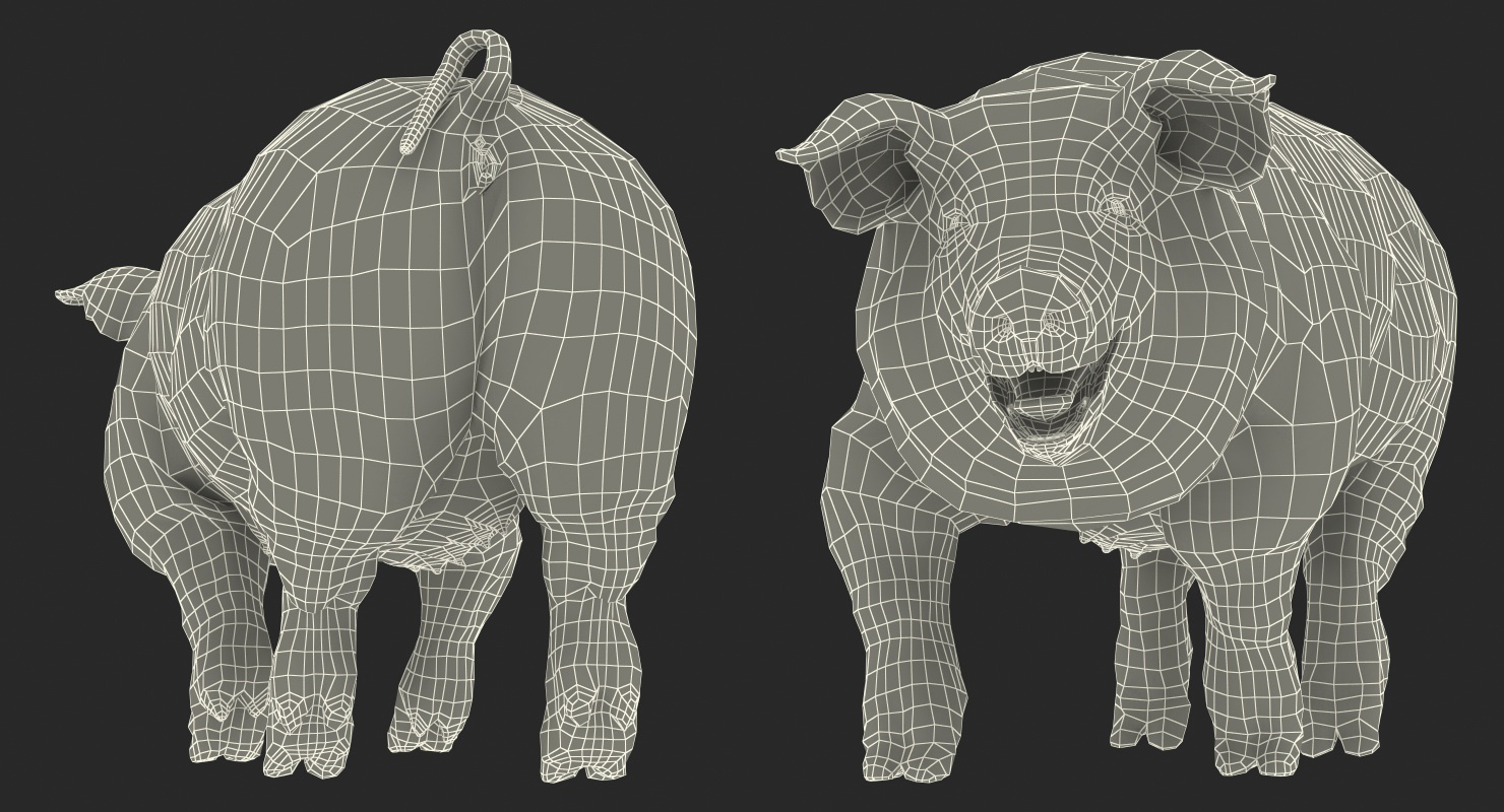 Hampshire Pig Sow with Fur Walking Pose 3D model