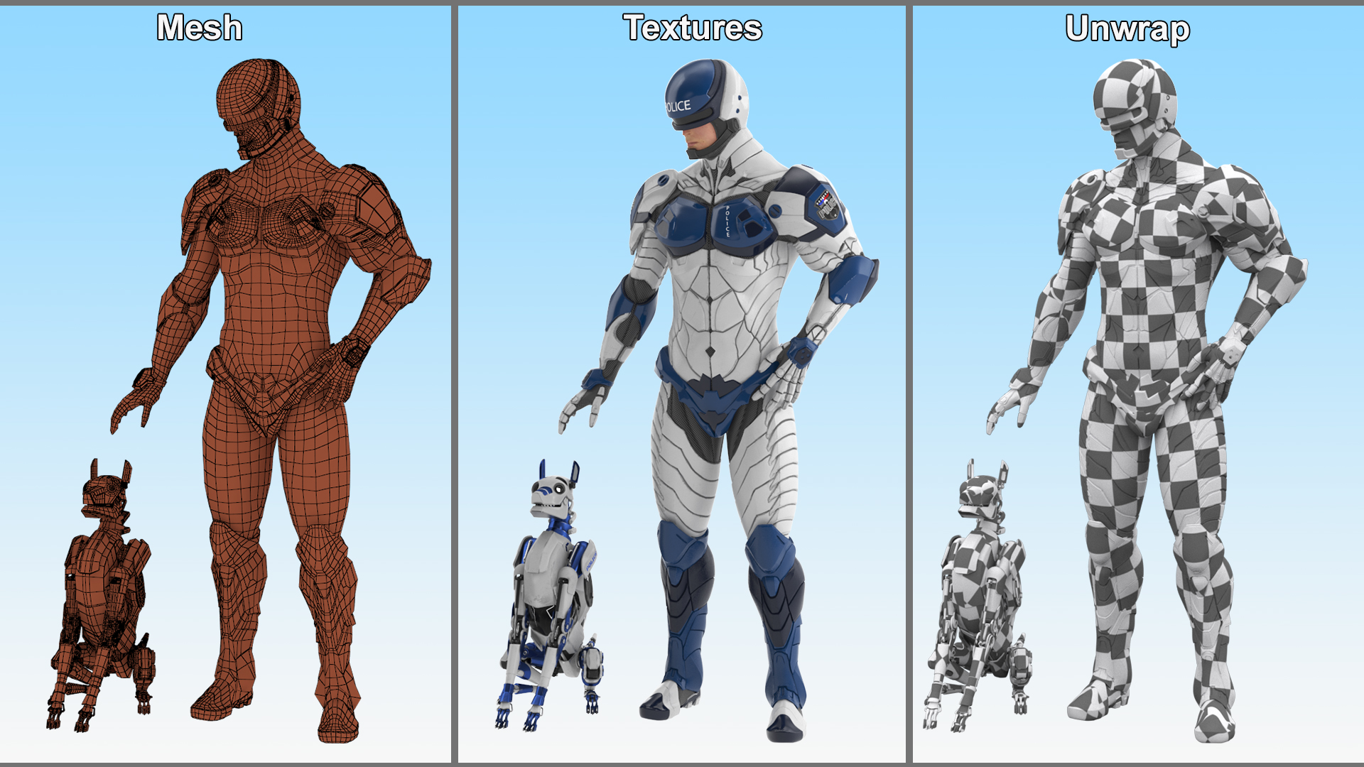 Sci Fi Cop with Robotic Dog 3D