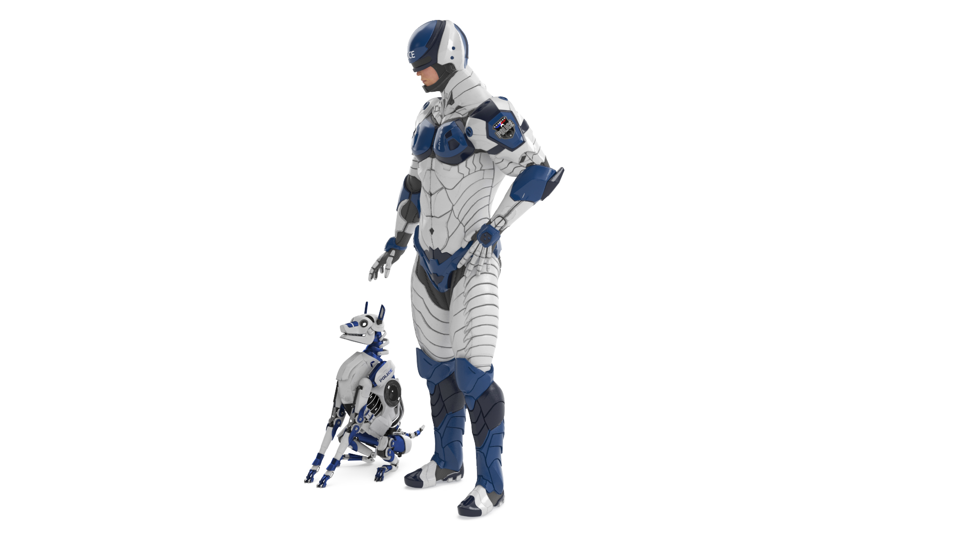 Sci Fi Cop with Robotic Dog 3D