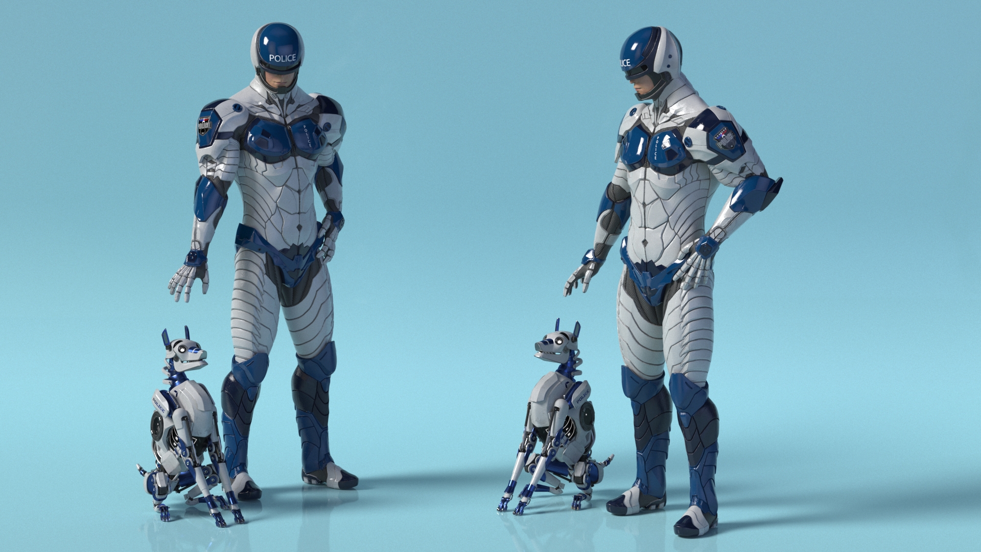 Sci Fi Cop with Robotic Dog 3D