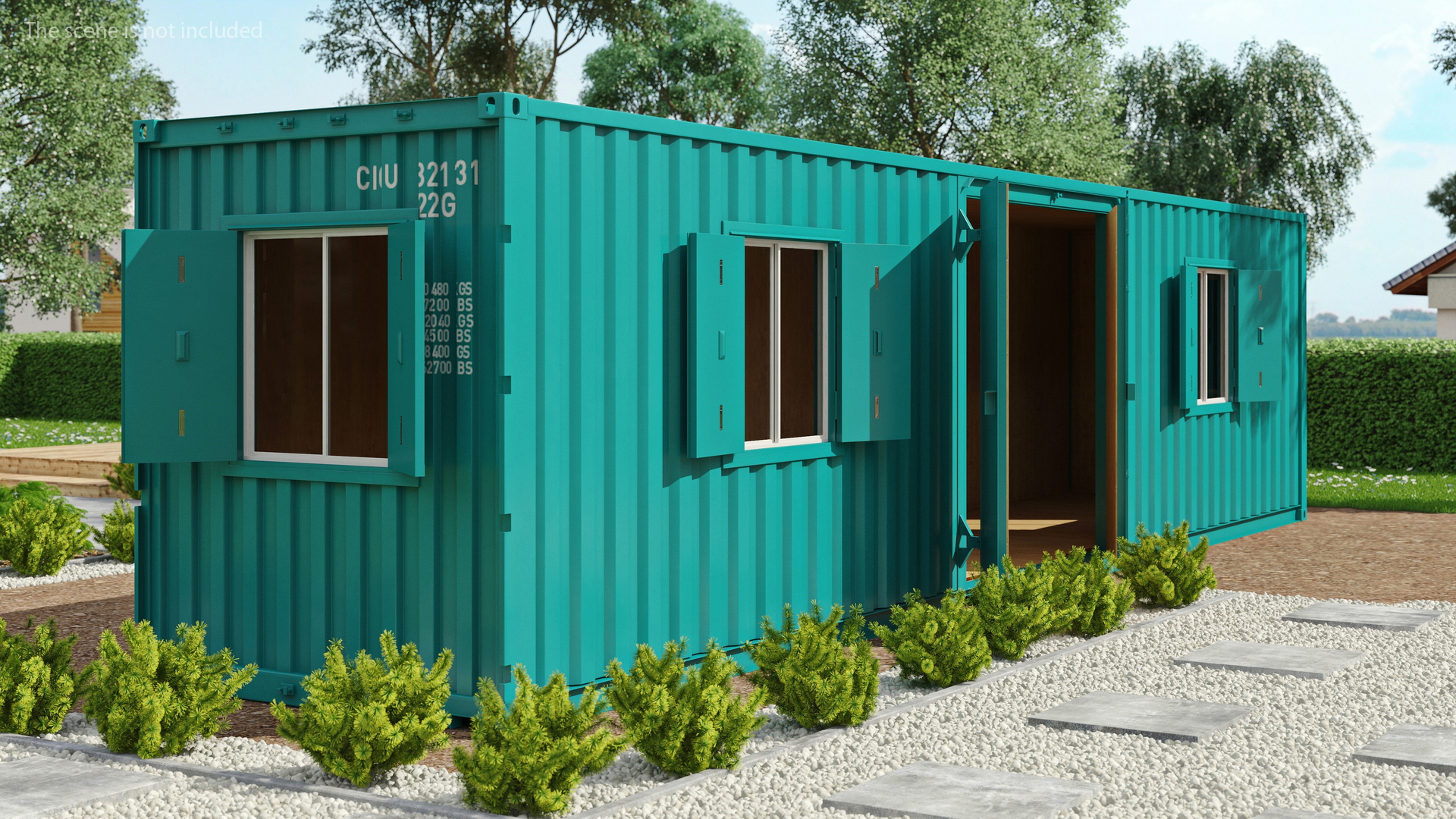 Green Container Office with Wide Door 3D