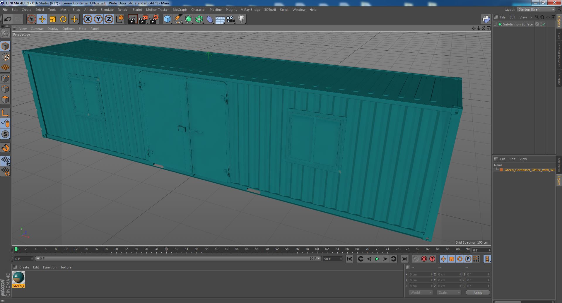 Green Container Office with Wide Door 3D