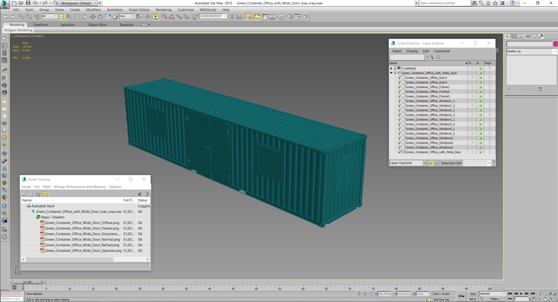 Green Container Office with Wide Door 3D