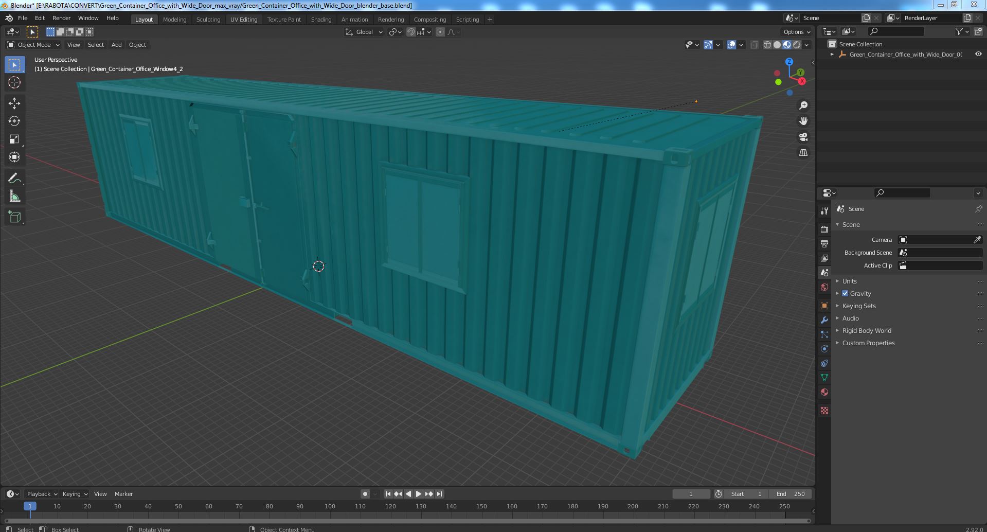 Green Container Office with Wide Door 3D