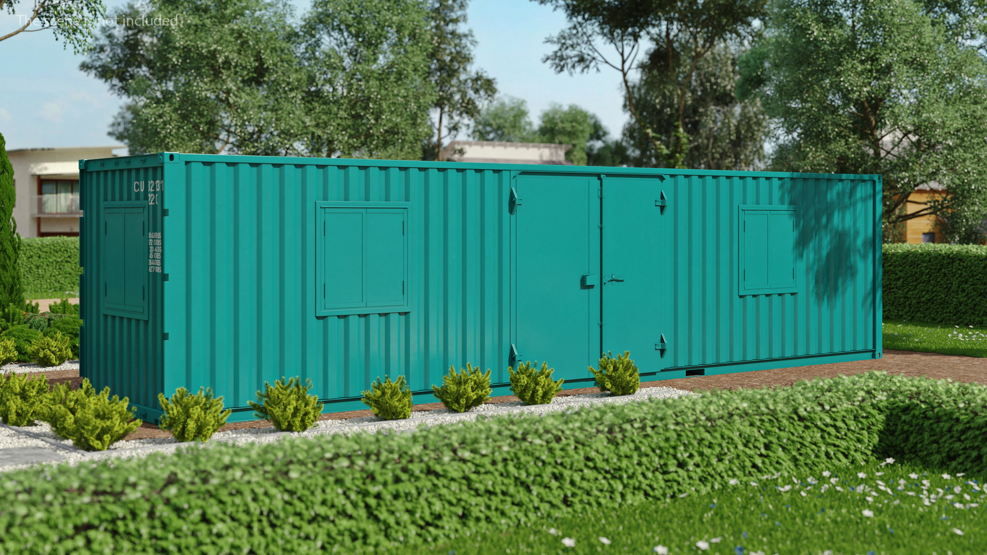 Green Container Office with Wide Door 3D