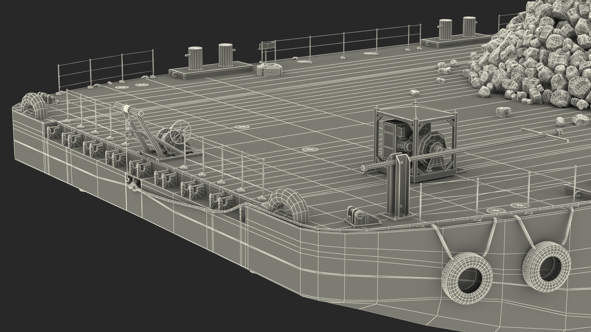 3D model Push Boat Ship with Pontoon Barge Loaded Coal