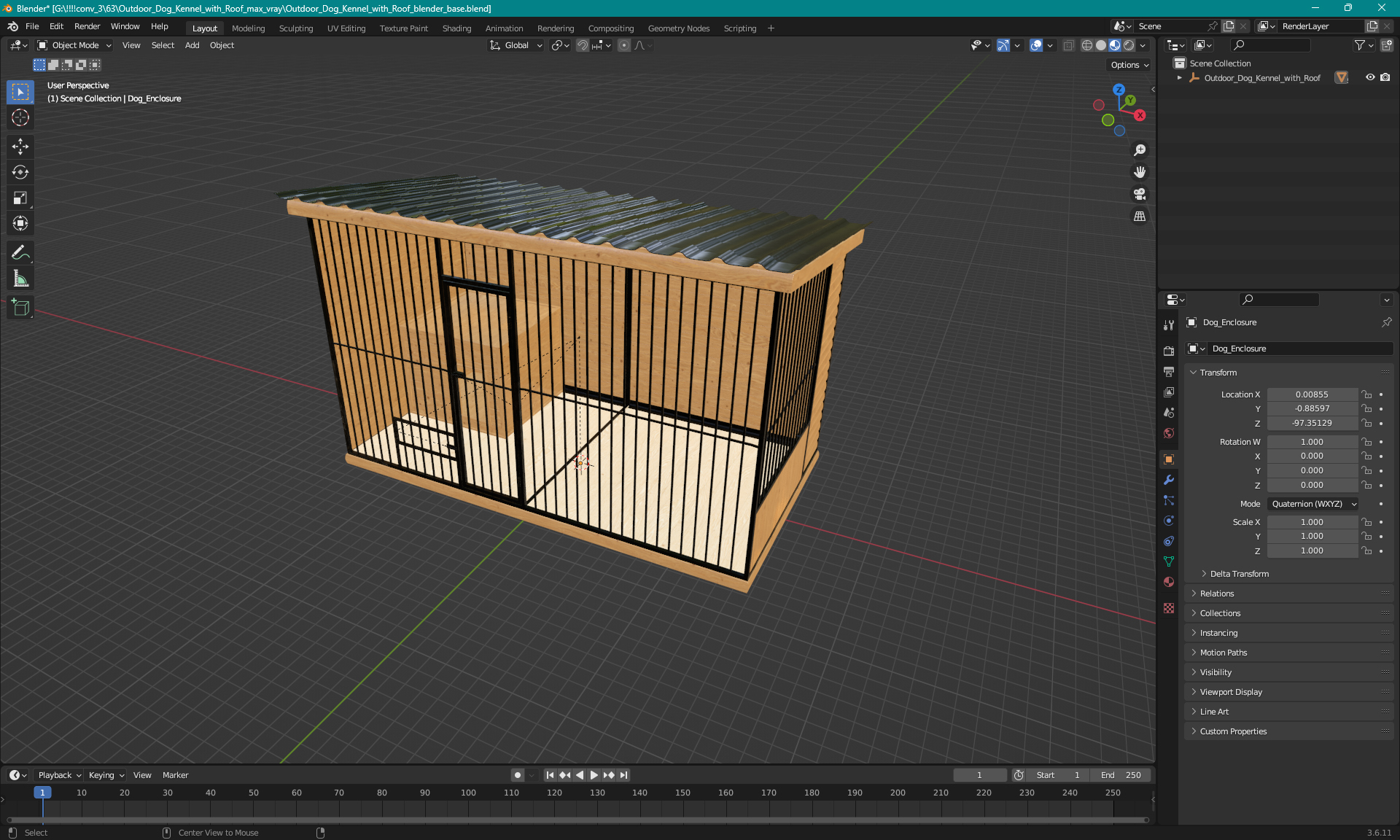 3D Outdoor Dog Kennel with Roof model