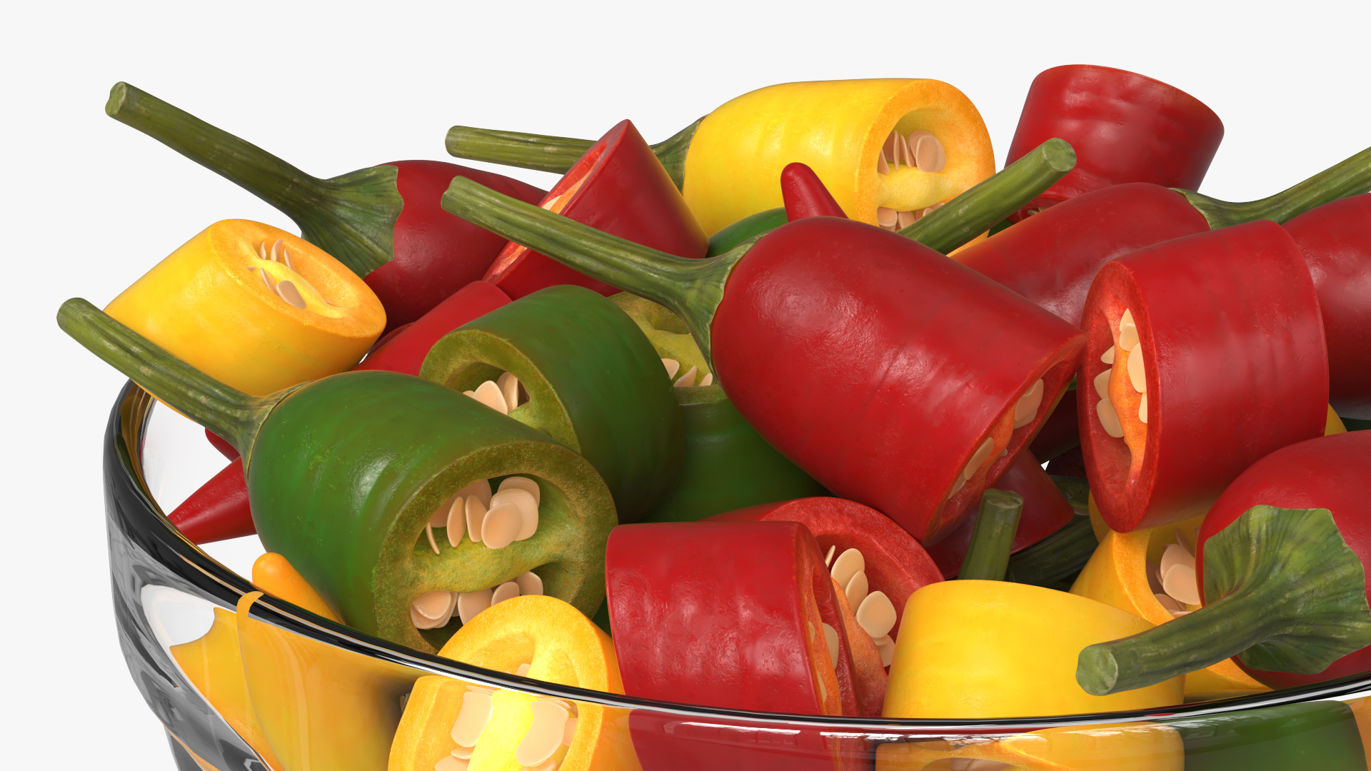 Mixed Chili Peppers in Glass Bowl Multicolor - view 2