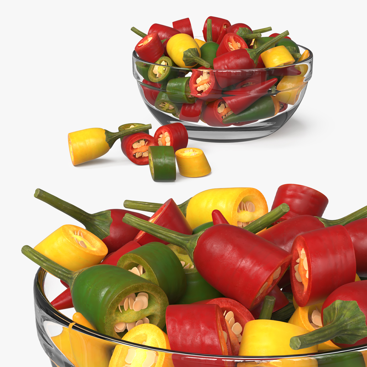 Mixed Chili Peppers in Glass Bowl Multicolor