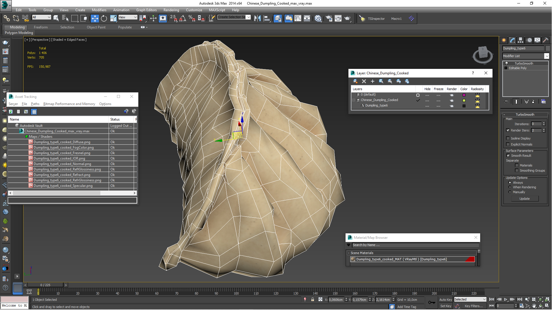 3D Chinese Dumpling Cooked model