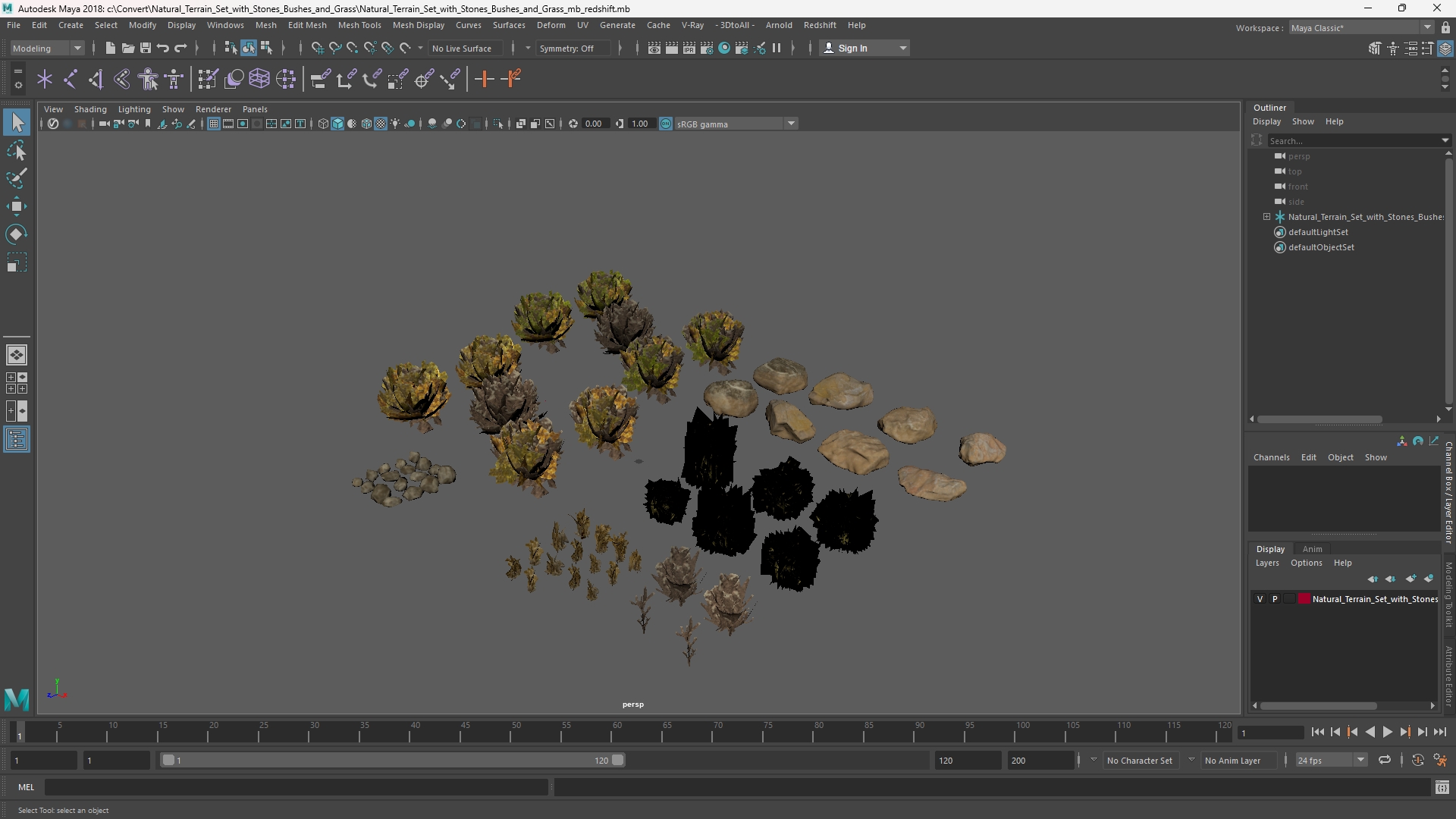 Natural Terrain Set with Stones Bushes and Grass - view 11