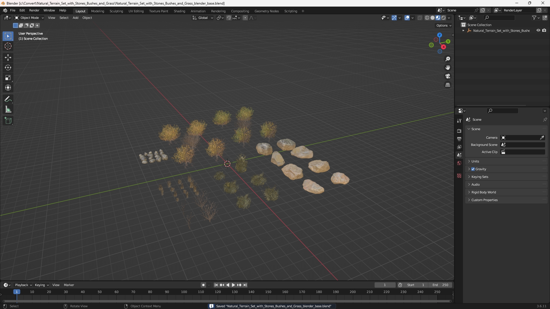 Natural Terrain Set with Stones Bushes and Grass - view 10