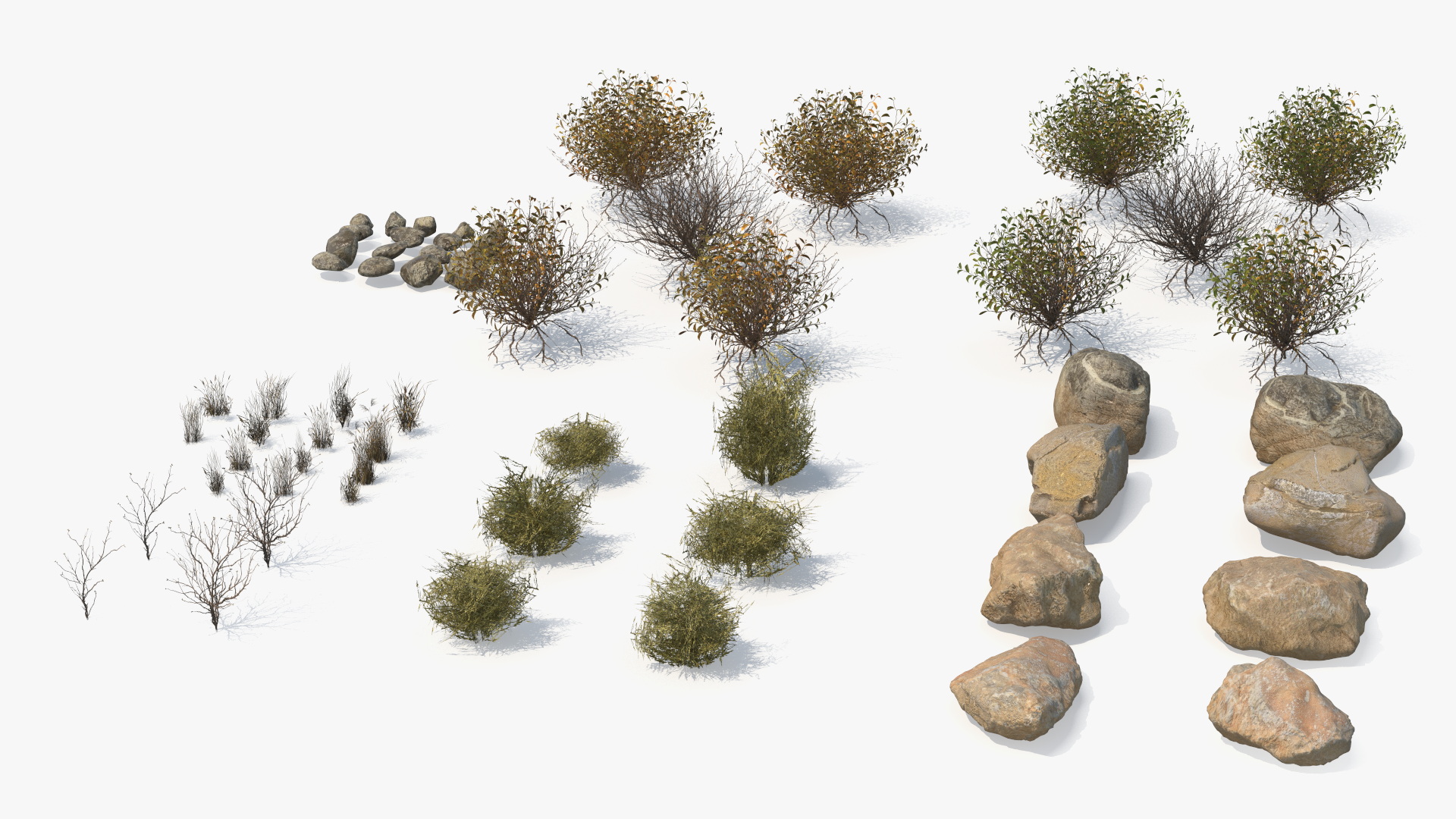 Natural Terrain Set with Stones Bushes and Grass - view 6