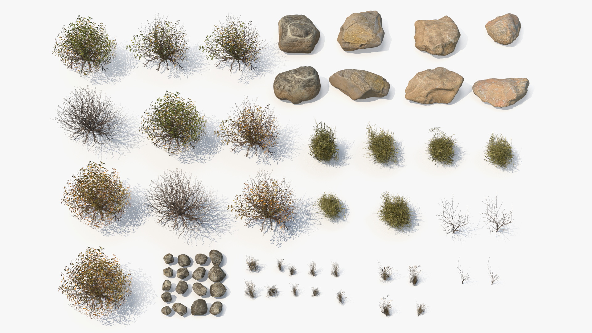 Natural Terrain Set with Stones Bushes and Grass - view 2