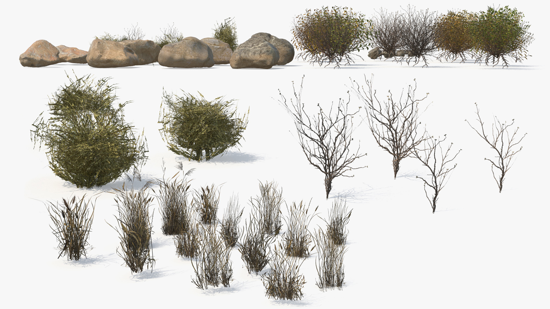Natural Terrain Set with Stones Bushes and Grass - view 7