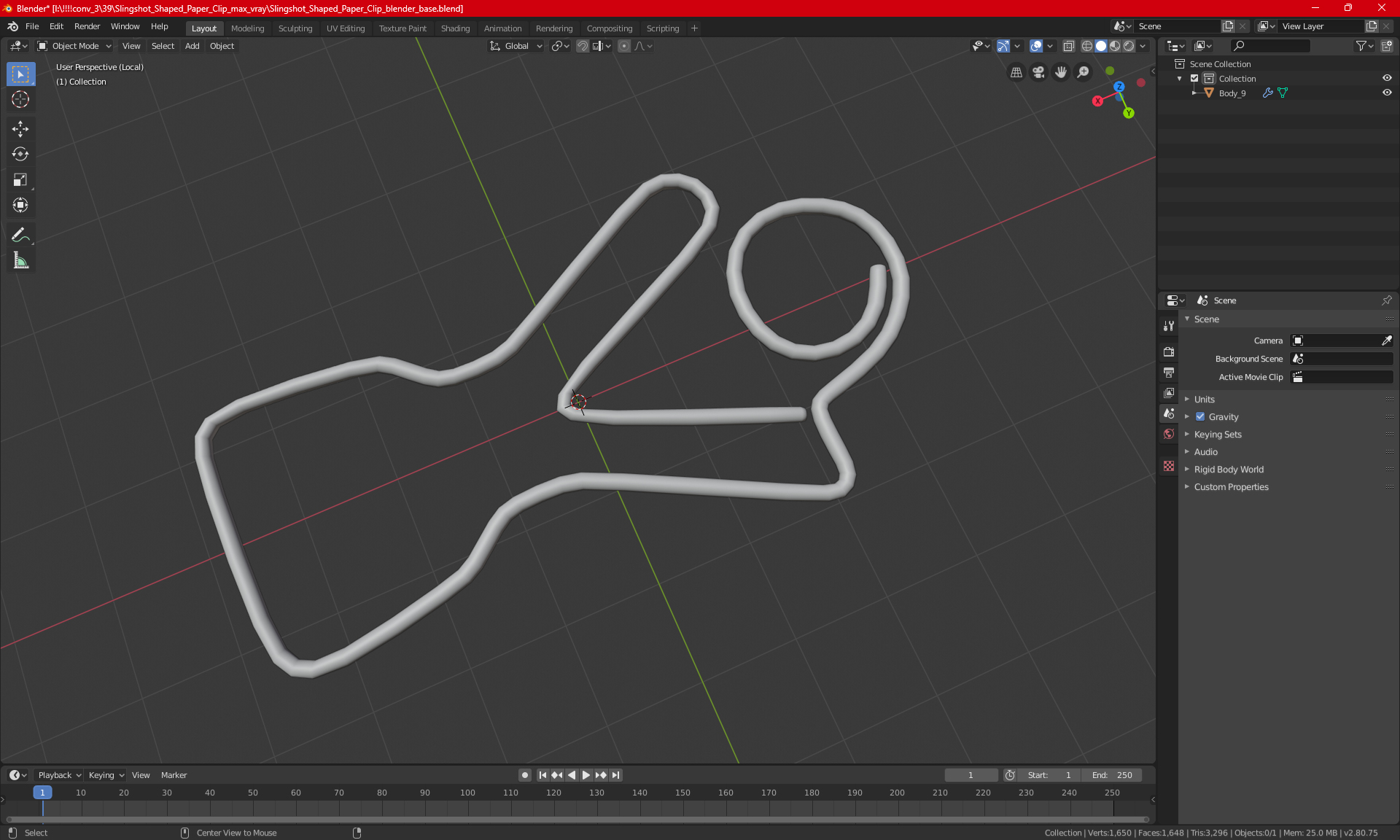 Slingshot Shaped Paper Clip 3D