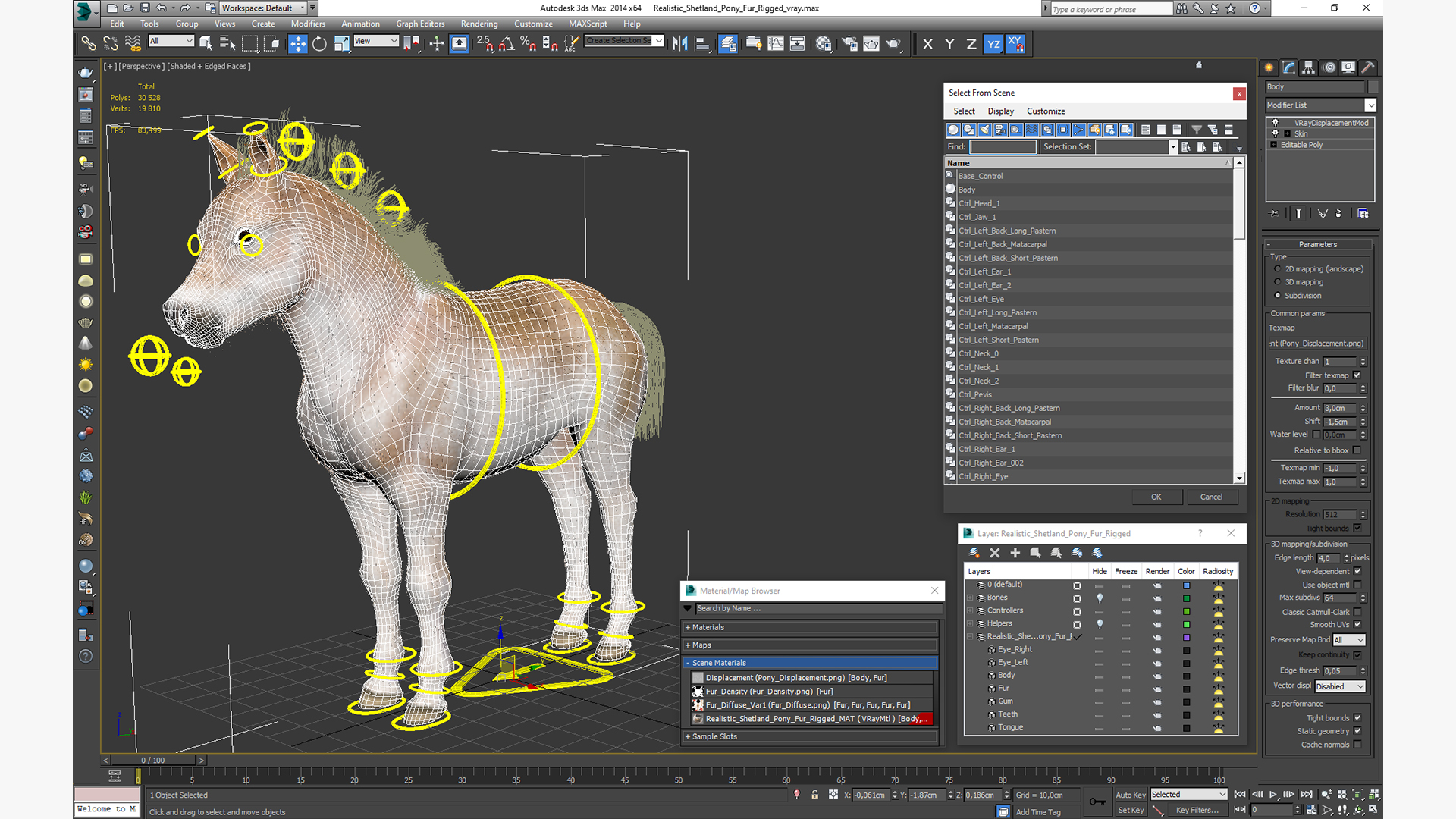 Realistic Shetland Pony Fur Rigged 3D model