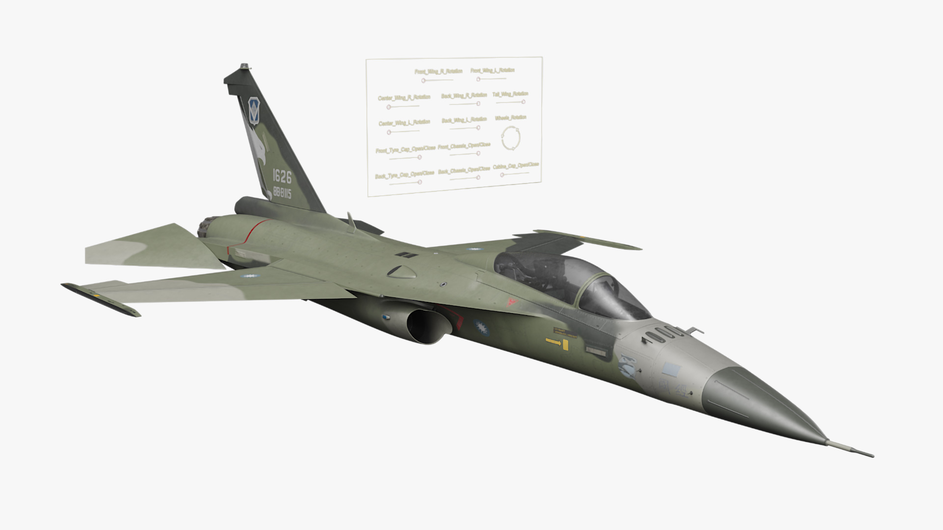 3D AIDC F-CK-1 Unarmed Fighter Jet Green Rigged for Maya model