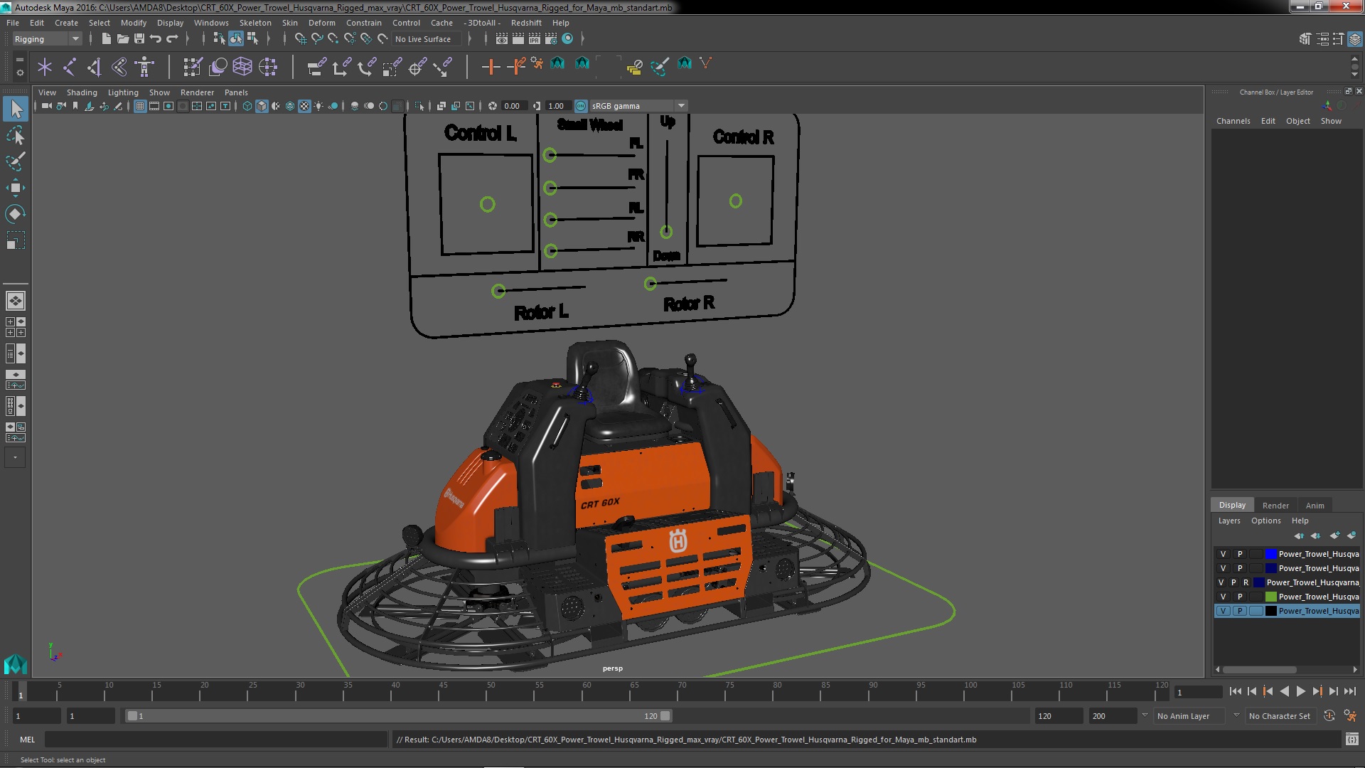 3D CRT 60X Power Trowel Husqvarna Rigged for Maya