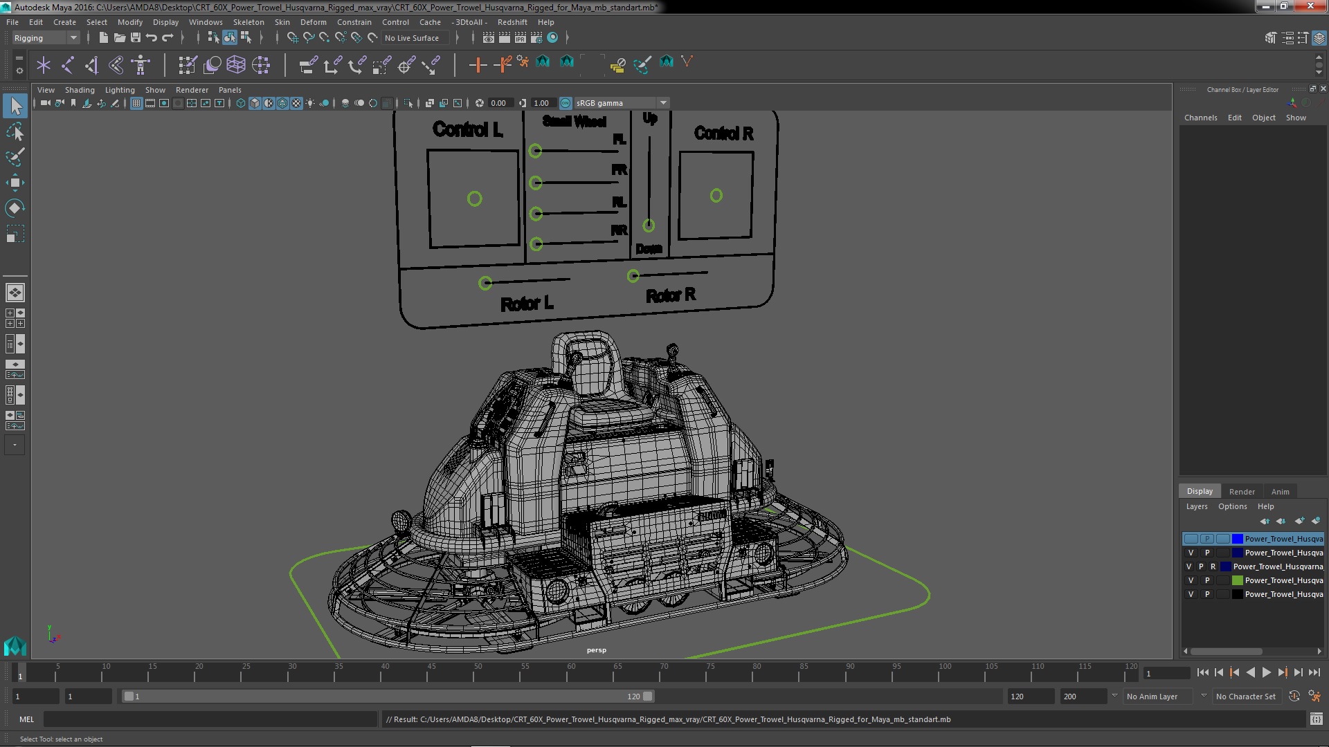 3D CRT 60X Power Trowel Husqvarna Rigged for Maya