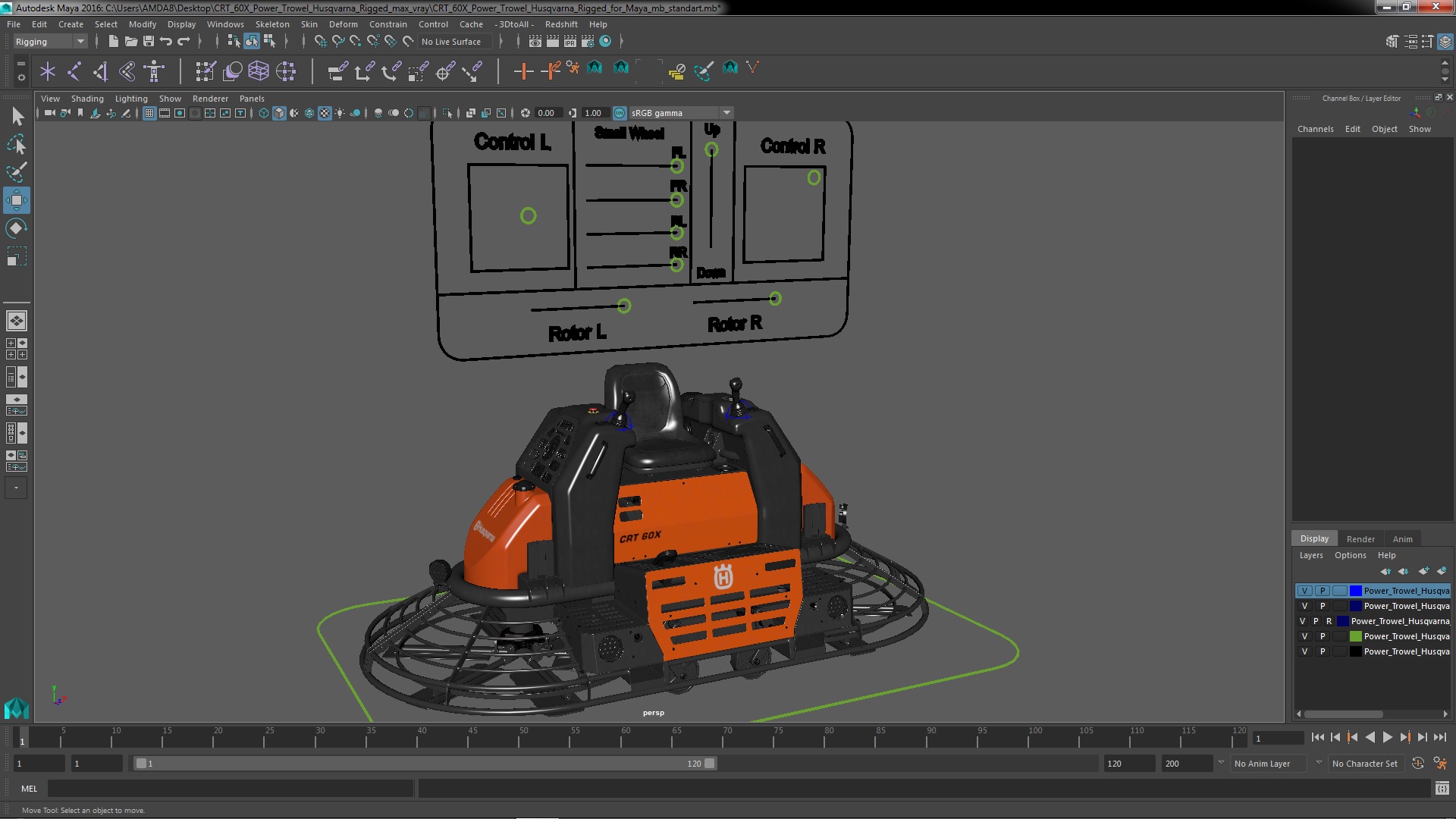 3D CRT 60X Power Trowel Husqvarna Rigged for Maya