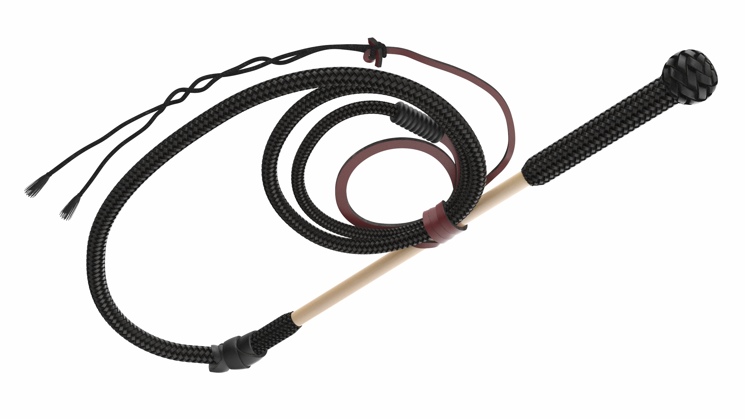Historical Leather Whip Braided Black 3D