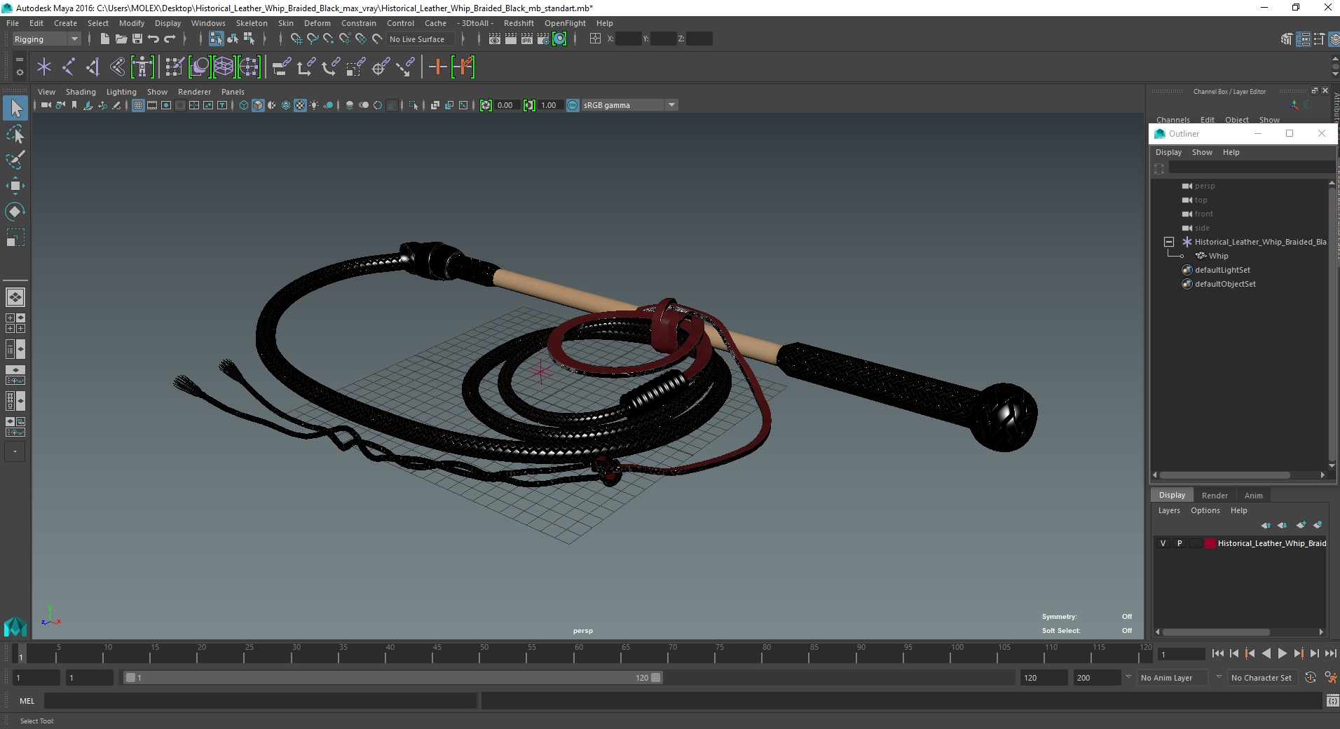Historical Leather Whip Braided Black 3D