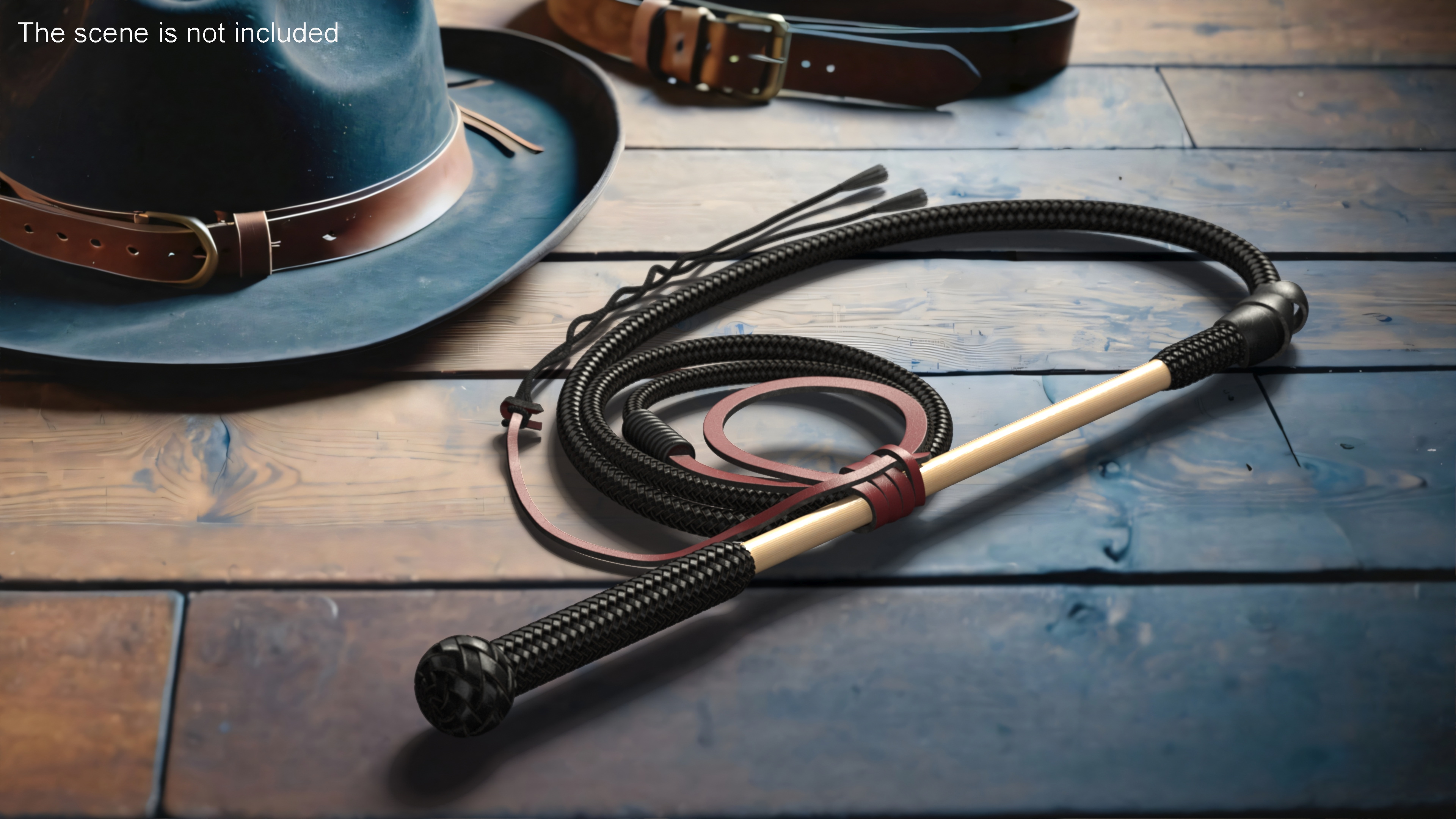 Historical Leather Whip Braided Black 3D