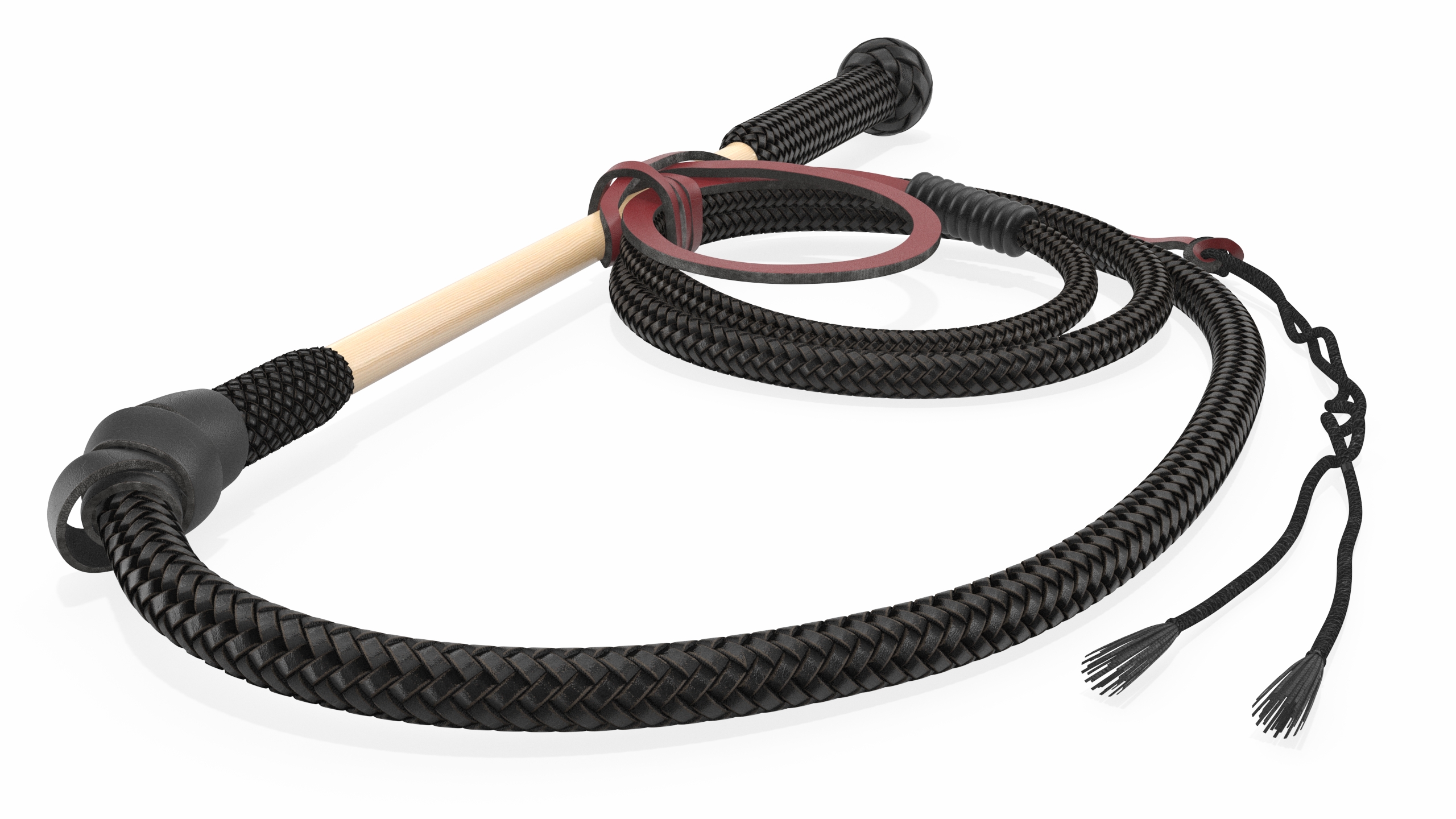 Historical Leather Whip Braided Black 3D