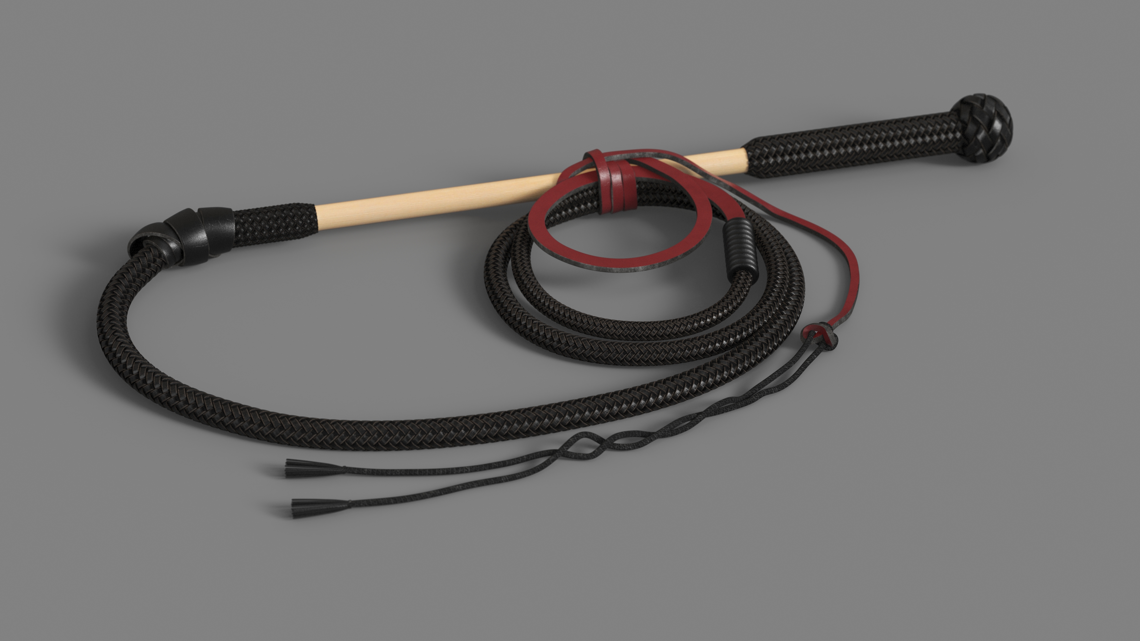 Historical Leather Whip Braided Black 3D