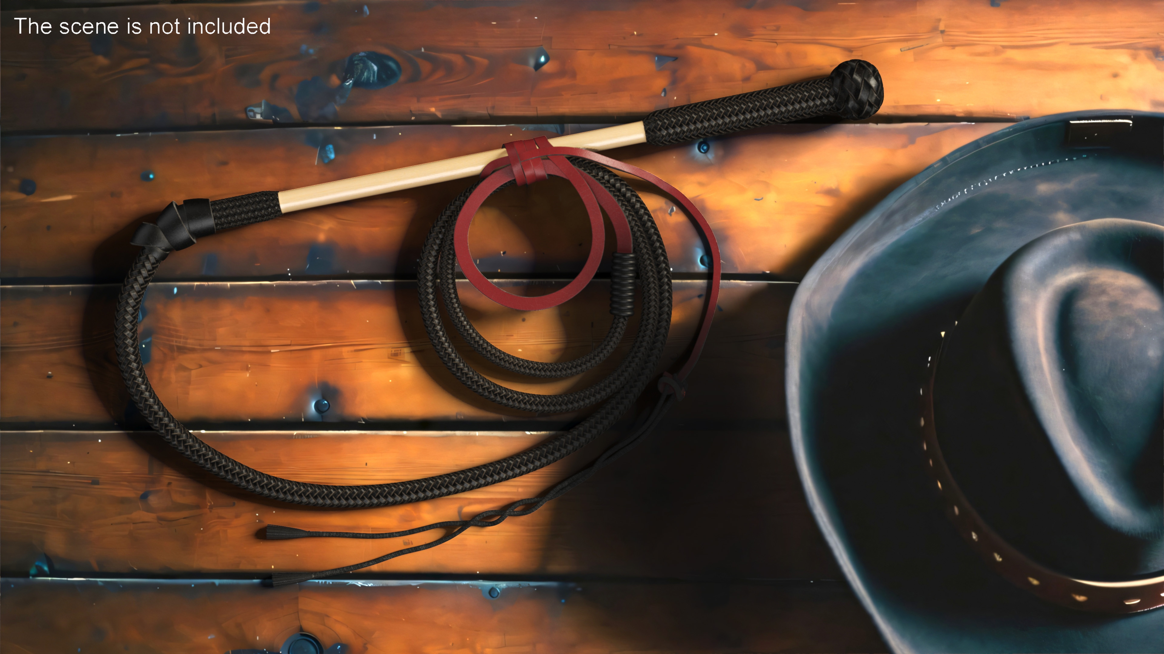 Historical Leather Whip Braided Black 3D