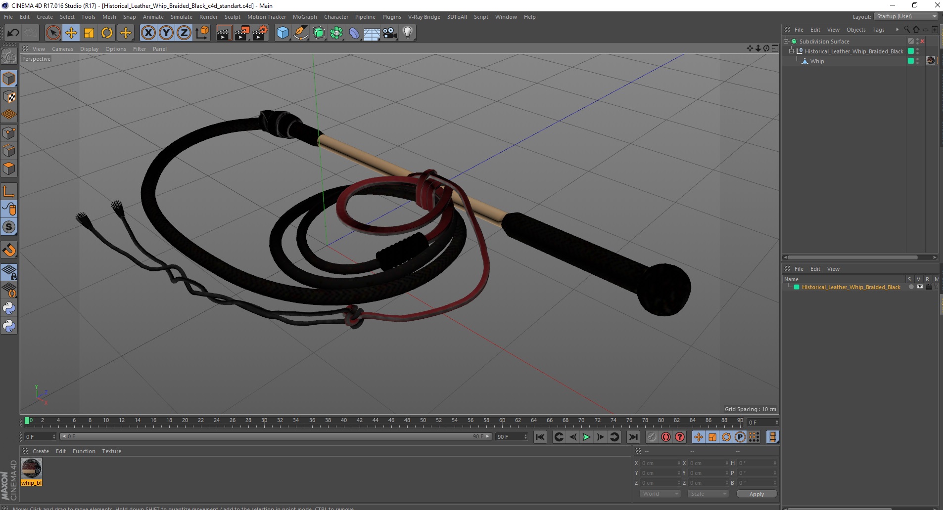 Historical Leather Whip Braided Black 3D