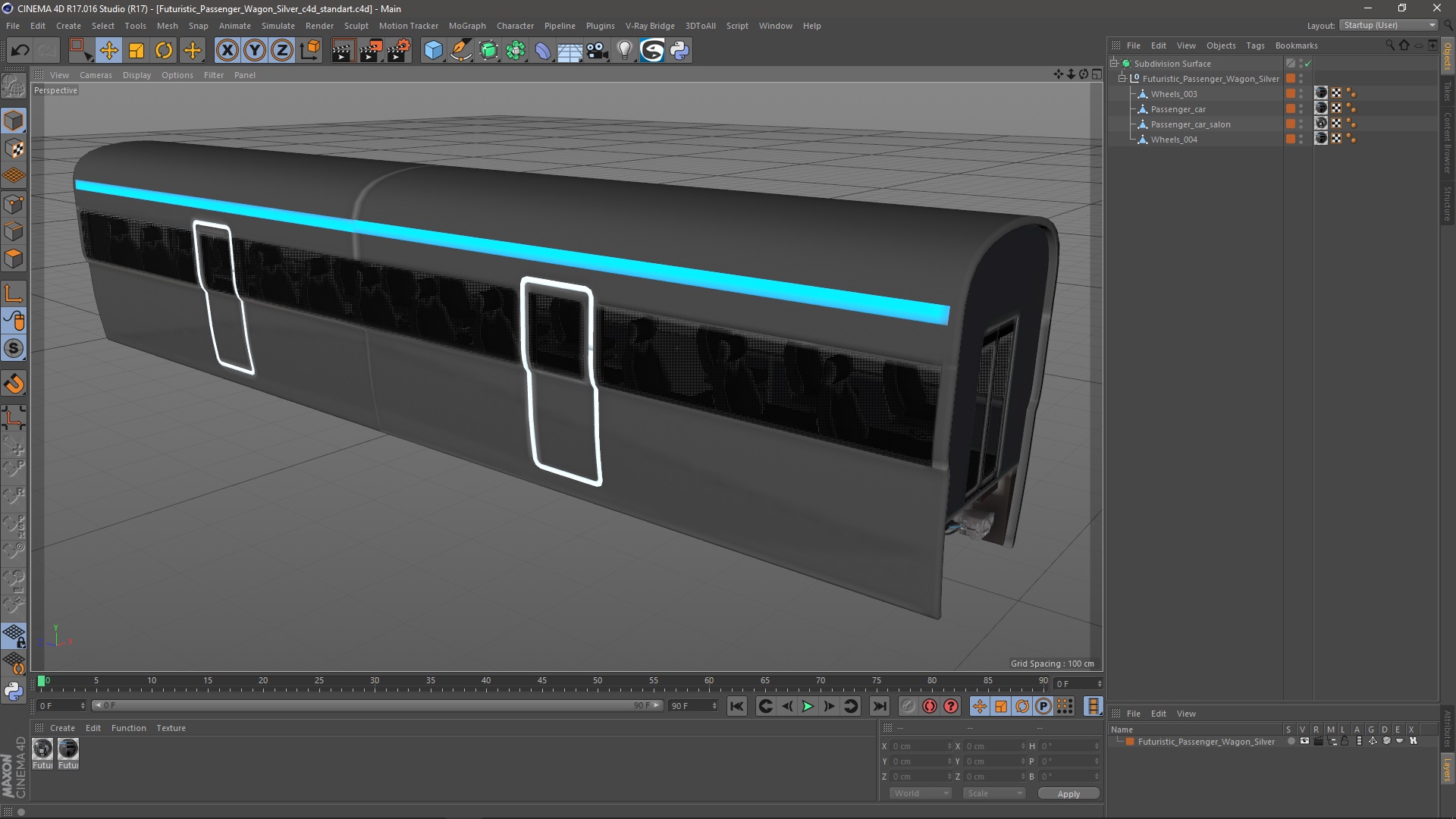 3D Futuristic Passenger Wagon Silver model