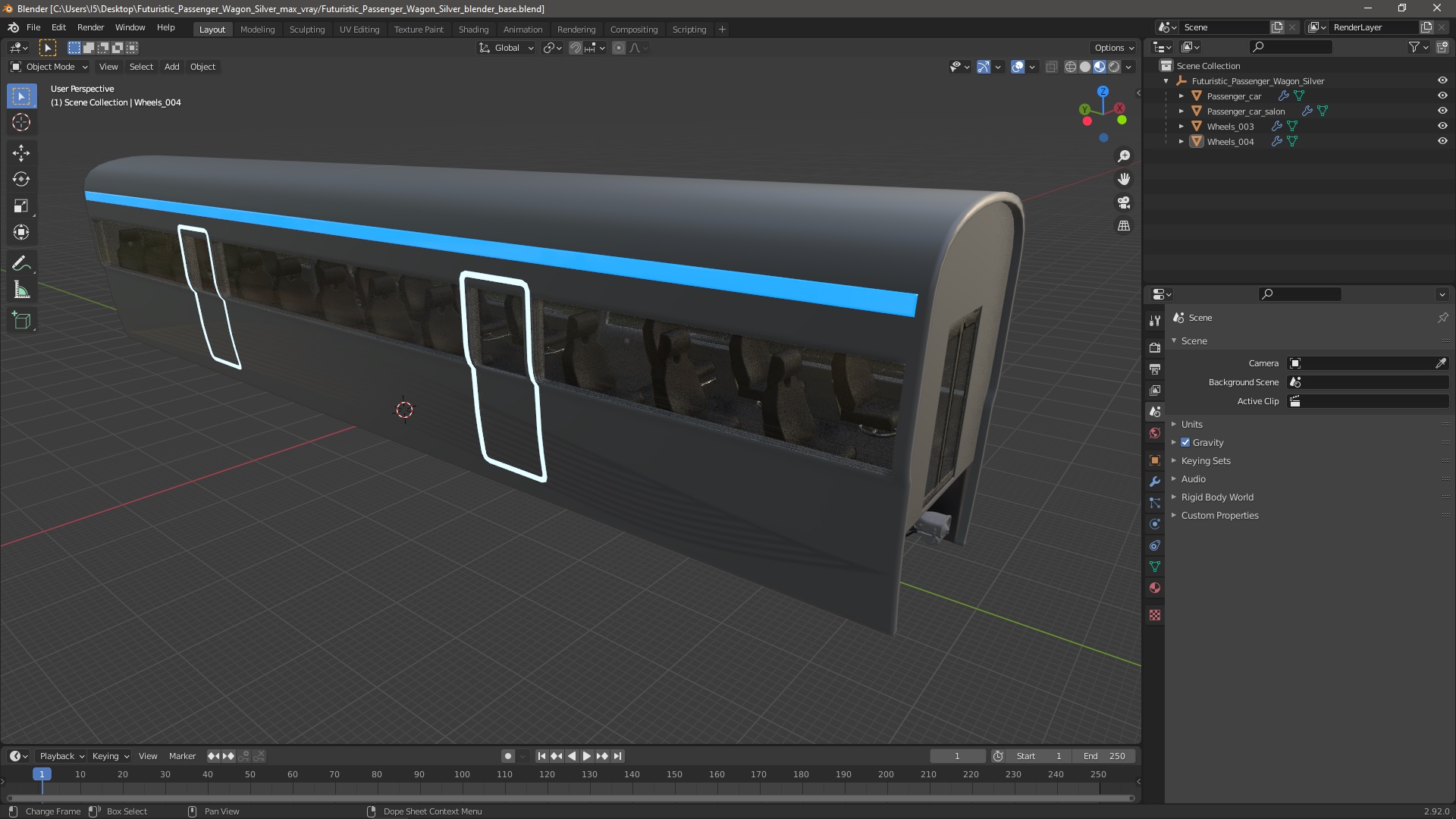 3D Futuristic Passenger Wagon Silver model