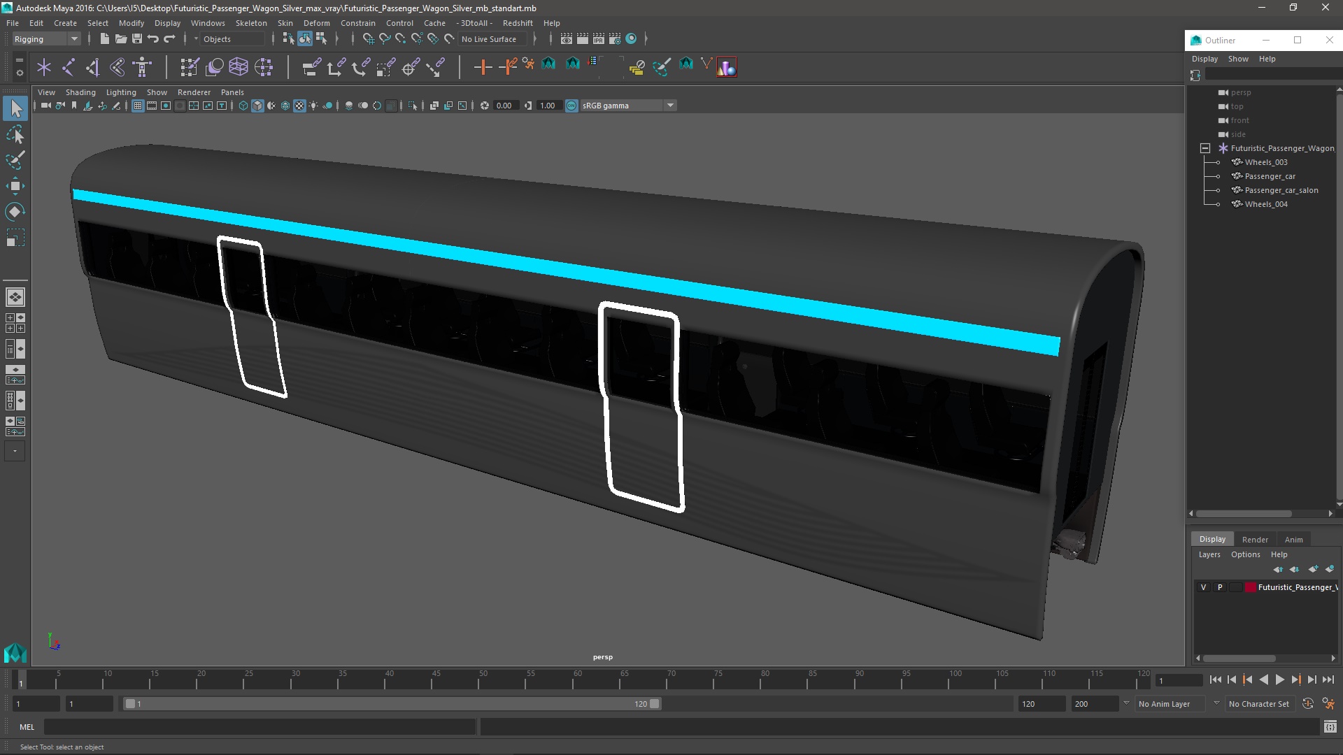 3D Futuristic Passenger Wagon Silver model