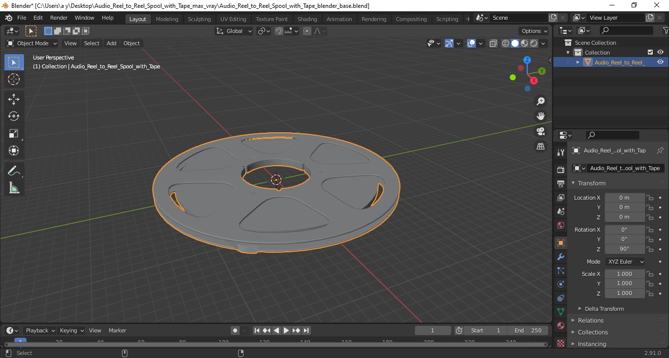 Audio Reel to Reel Spool with Tape 3D model
