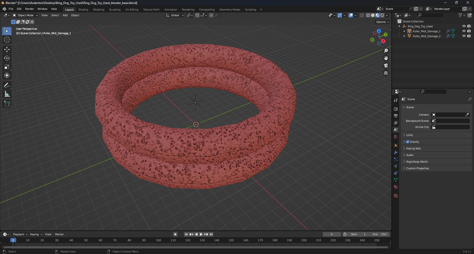 Ring Dog Toy Used 3D