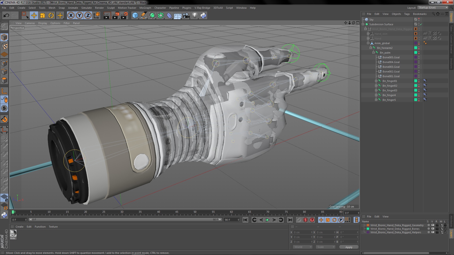 3D Wrist Bionic Hand Deka Rigged for Cinema 4D model