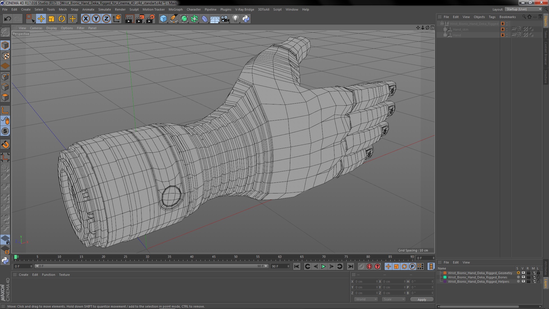 3D Wrist Bionic Hand Deka Rigged for Cinema 4D model