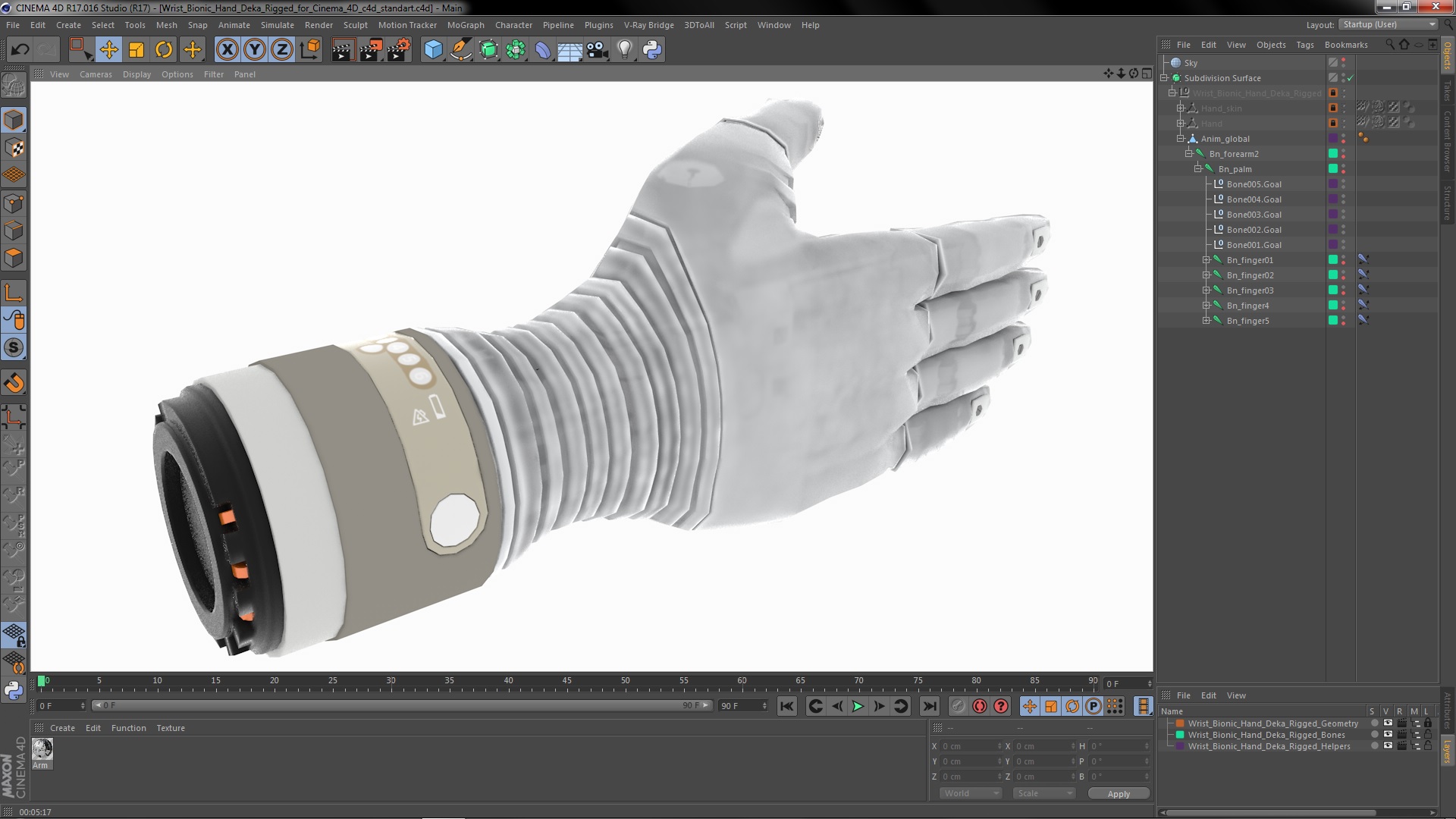 3D Wrist Bionic Hand Deka Rigged for Cinema 4D model