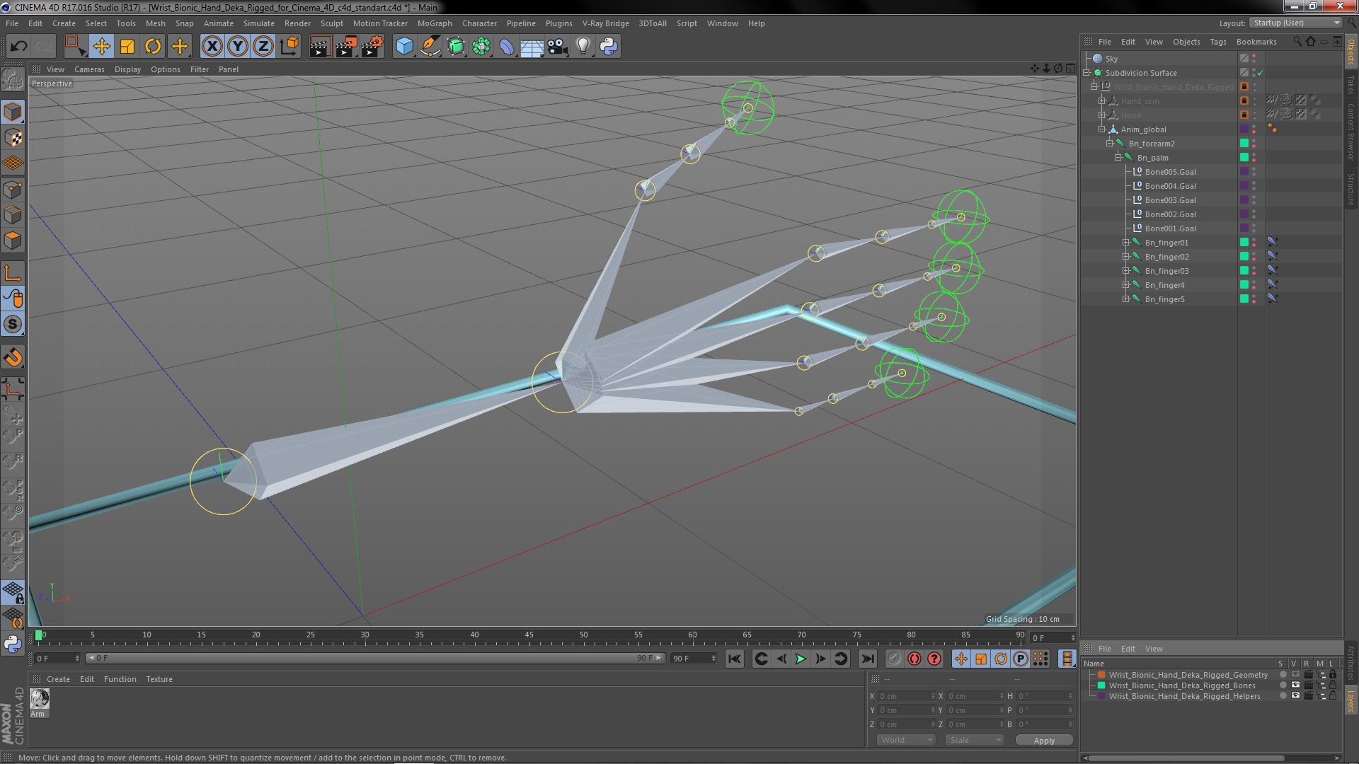 3D Wrist Bionic Hand Deka Rigged for Cinema 4D model