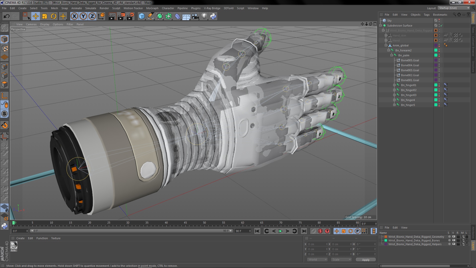 3D Wrist Bionic Hand Deka Rigged for Cinema 4D model